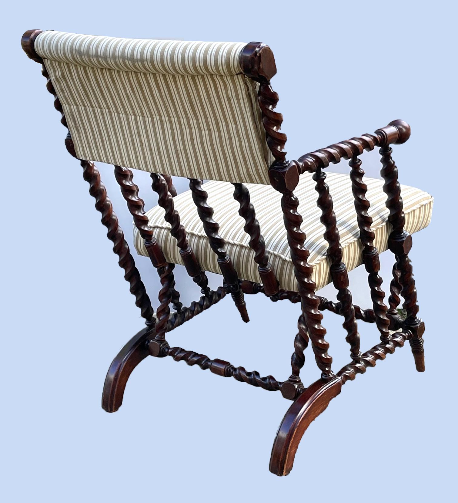 Wood Late 19th Century English Barley Twist Carved Armchair For Sale