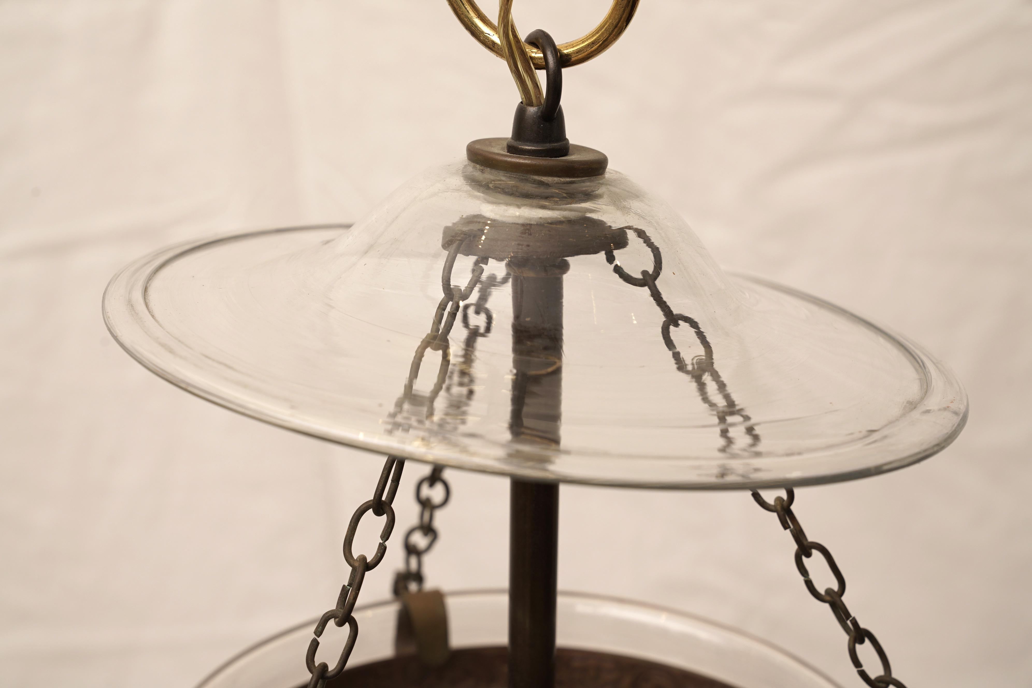 Brass Late 19th Century English Bell Jar Hall Lantern