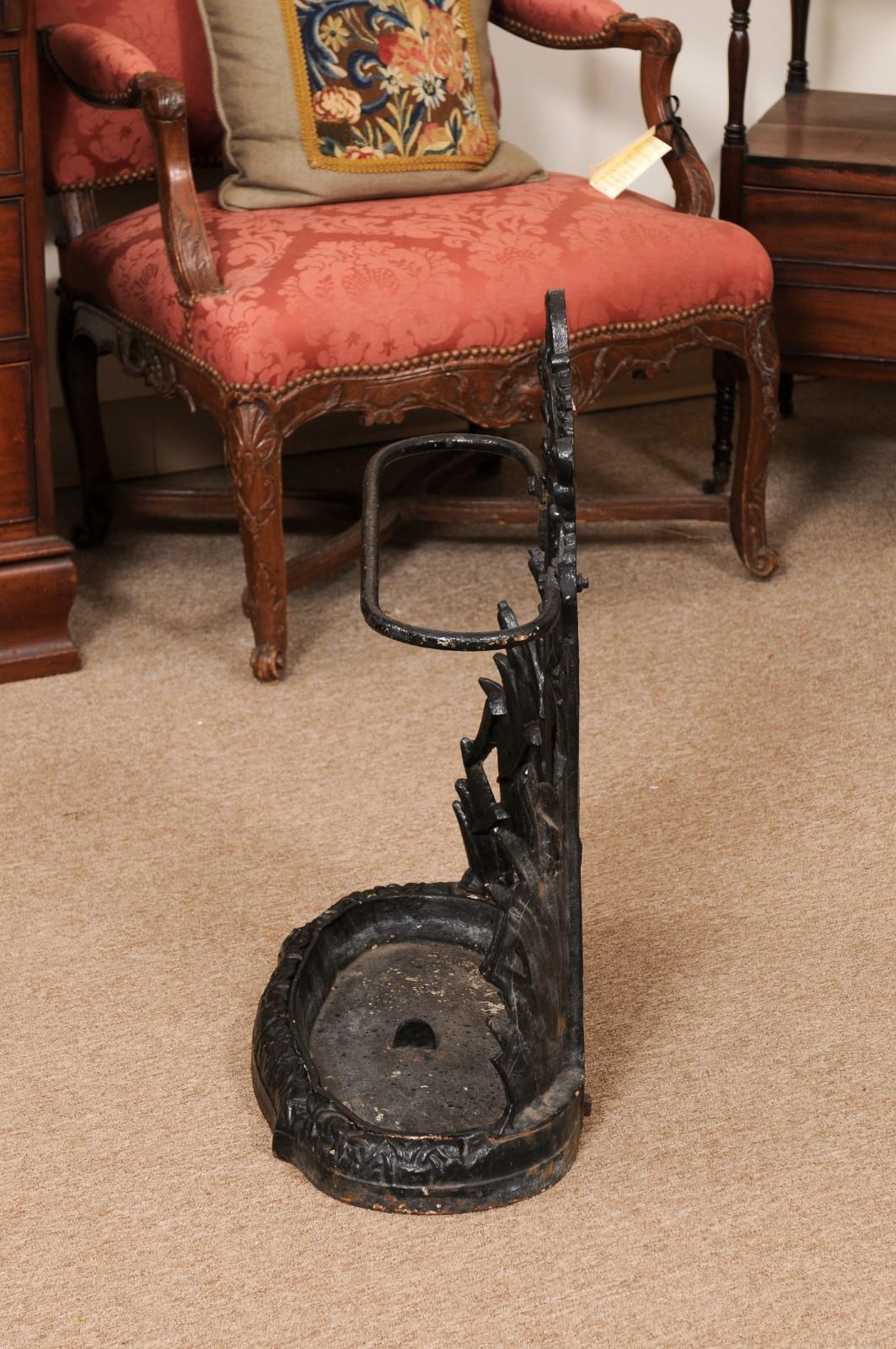 Late 19th Century English Black Painted Iron Umbrella Stand with Bird For Sale 8