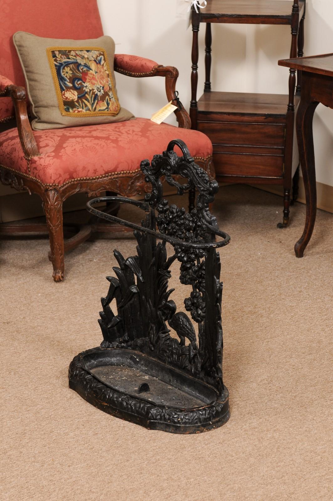 Late 19th Century English Black Painted Iron Umbrella Stand with Bird For Sale 9