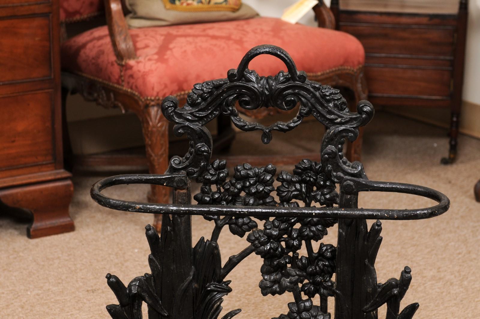 Late 19th Century English Black Painted Iron Umbrella Stand with Bird For Sale 2