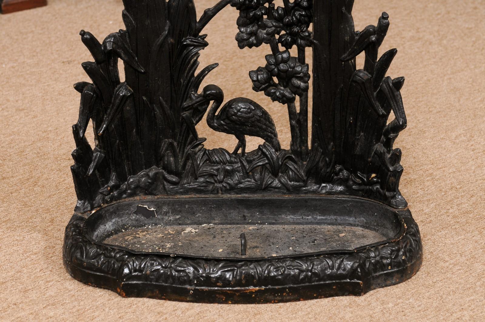 Late 19th Century English Black Painted Iron Umbrella Stand with Bird For Sale 3