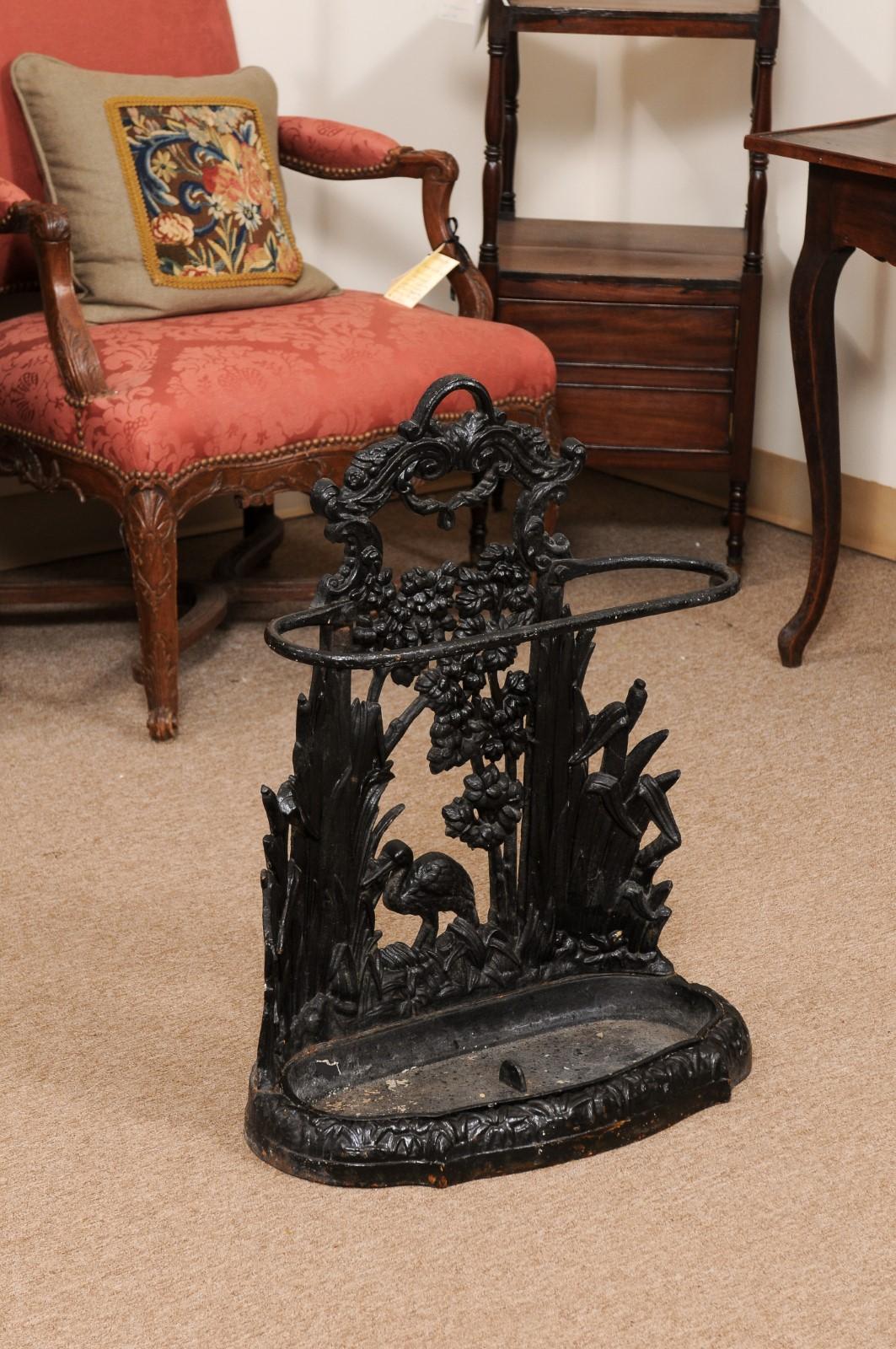 Late 19th Century English Black Painted Iron Umbrella Stand with Bird For Sale 4