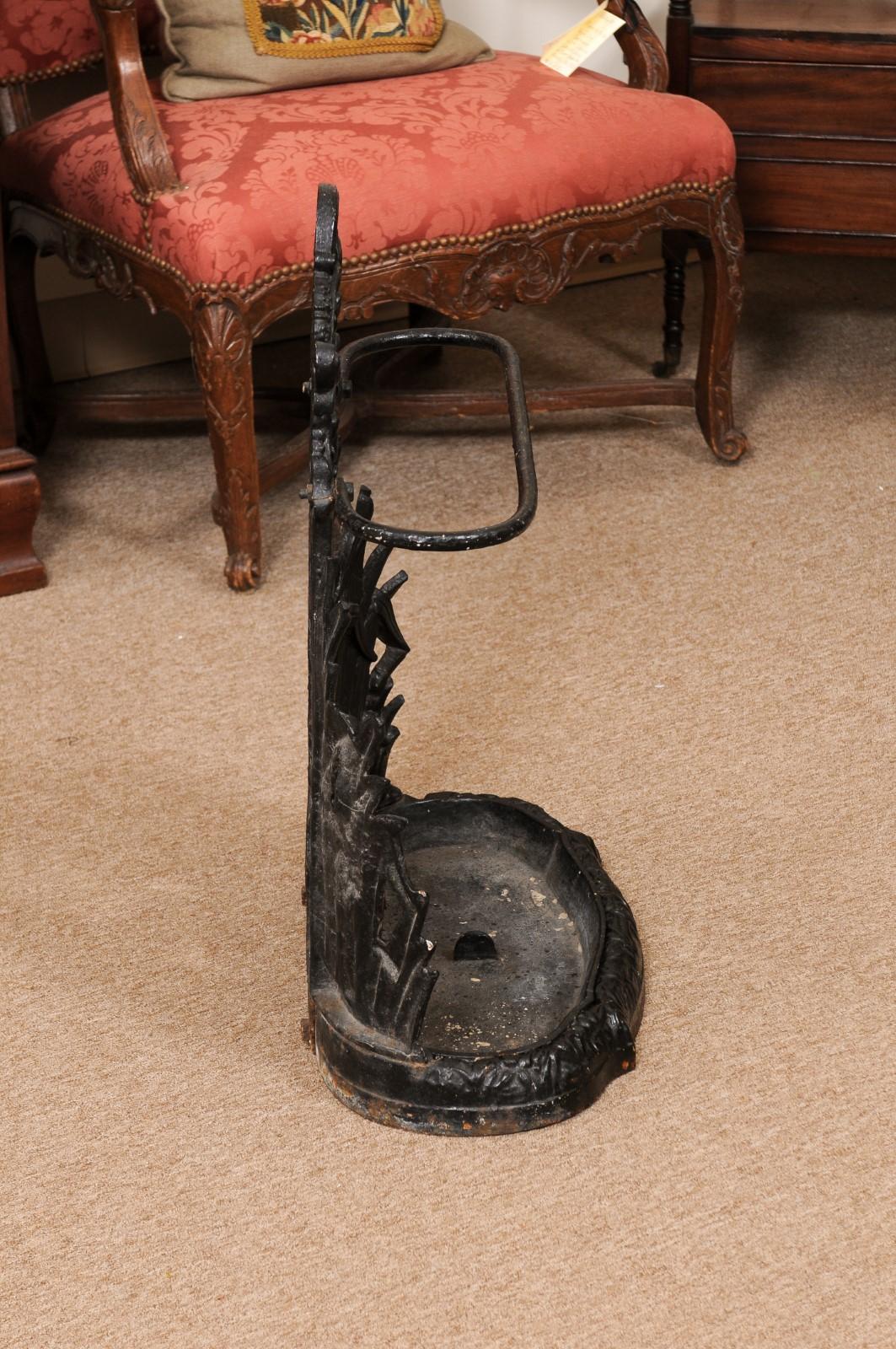 Late 19th Century English Black Painted Iron Umbrella Stand with Bird For Sale 5