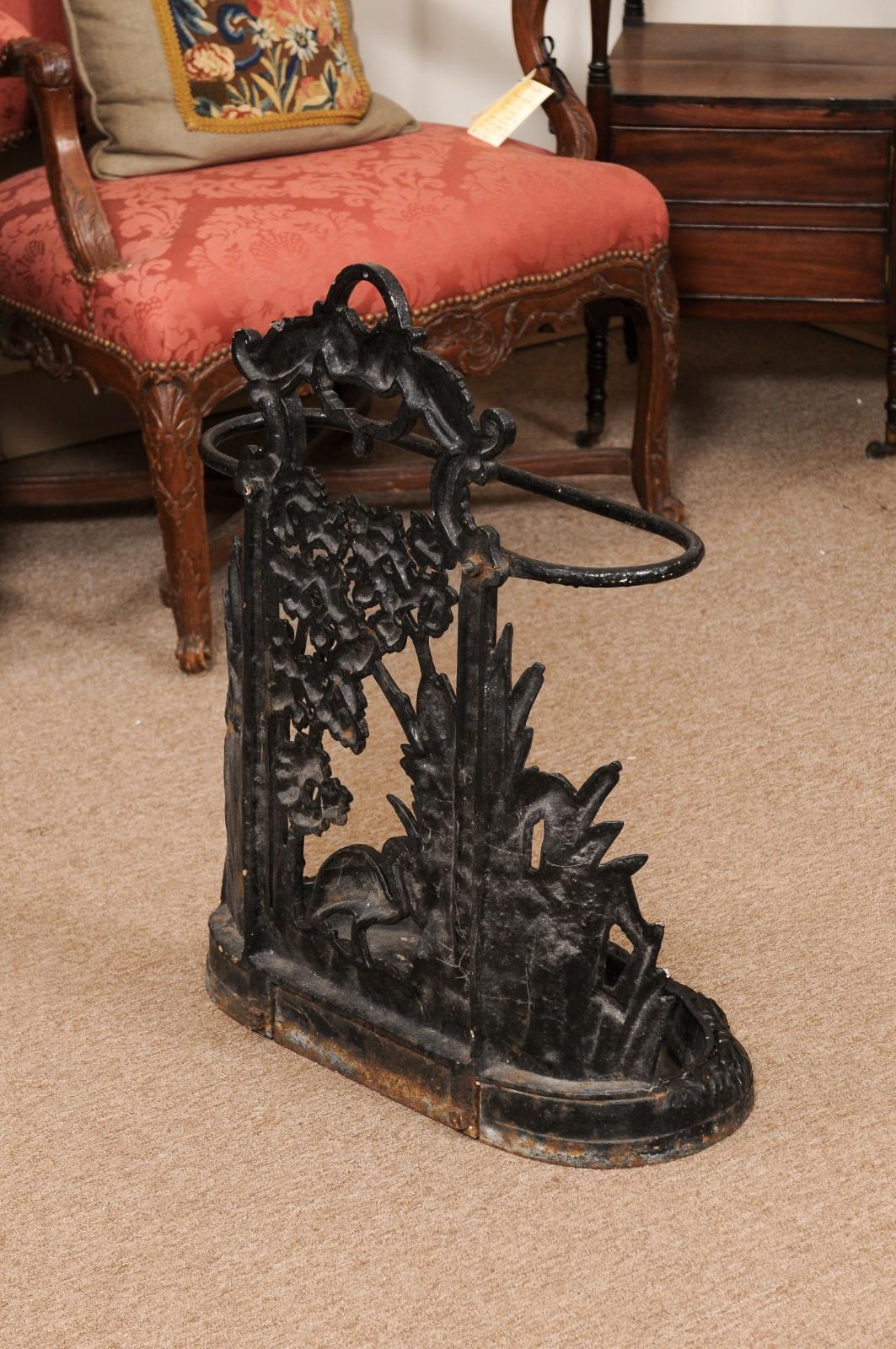Late 19th Century English Black Painted Iron Umbrella Stand with Bird For Sale 6
