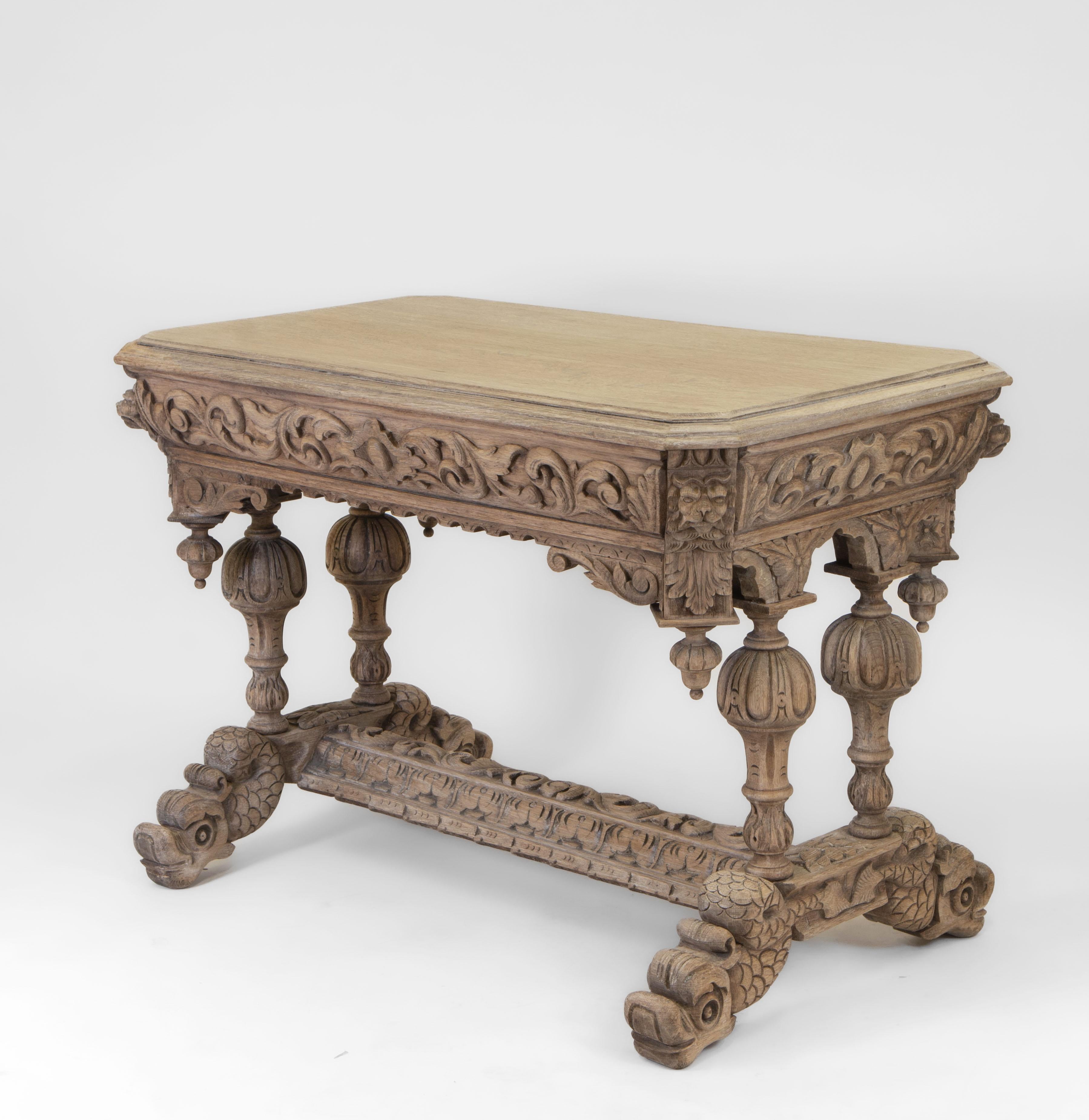 Late 19th Century English Bleached Carved Oak Hall Centre Table with Drawer For Sale 8