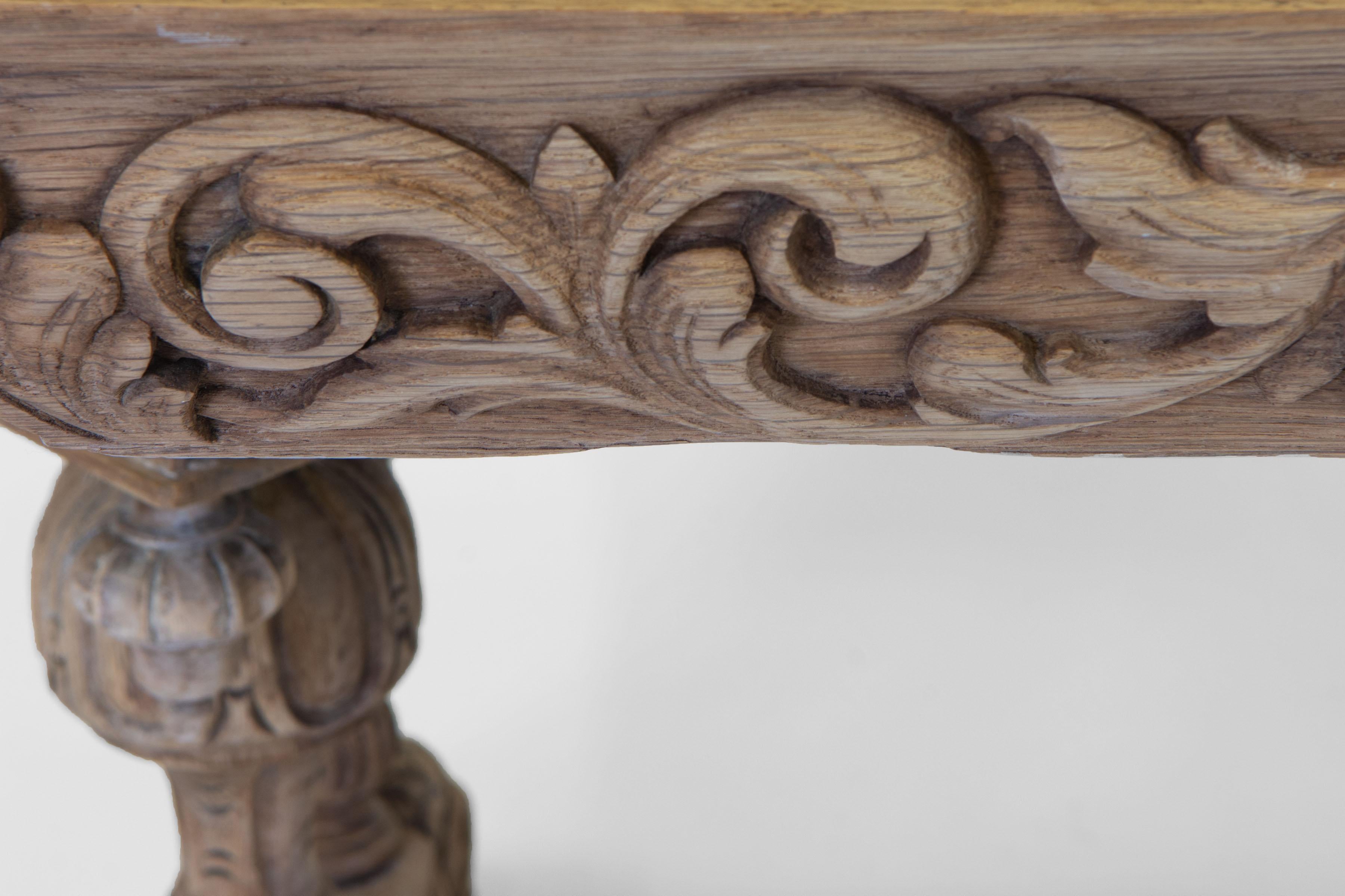 Late 19th Century English Bleached Carved Oak Hall Centre Table with Drawer For Sale 9