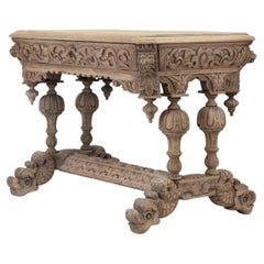 Late 19th Century English Bleached Carved Oak Hall Centre Table with Drawer