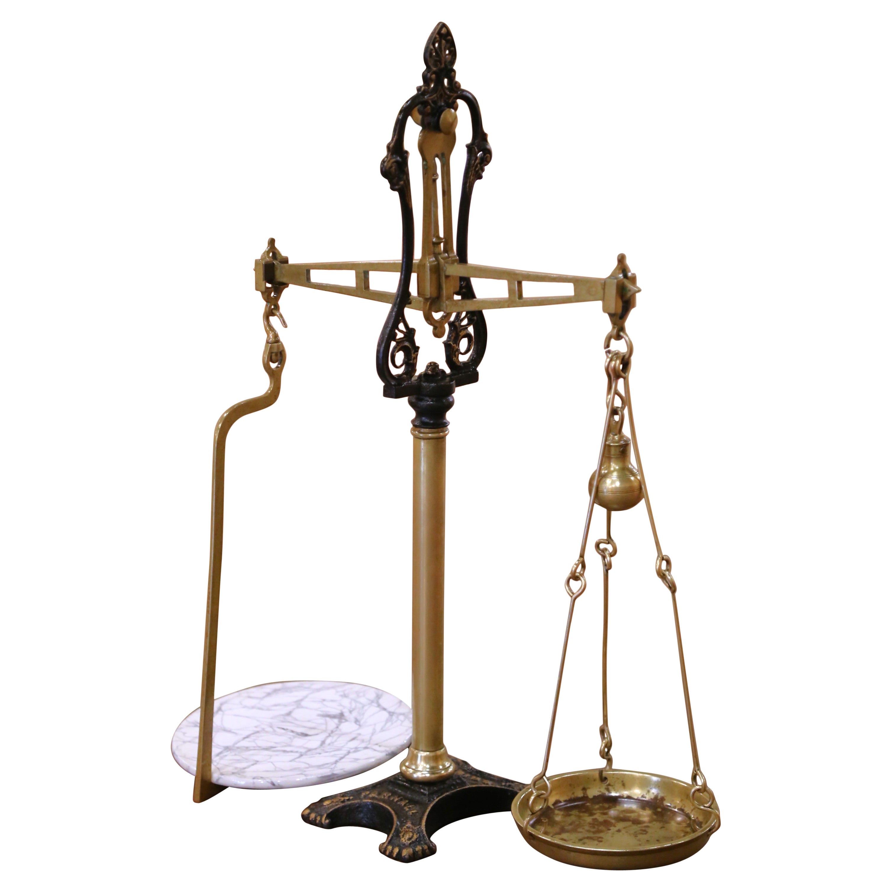Late 19th Century English Brass and Marble Balance Scale from Bristol For Sale