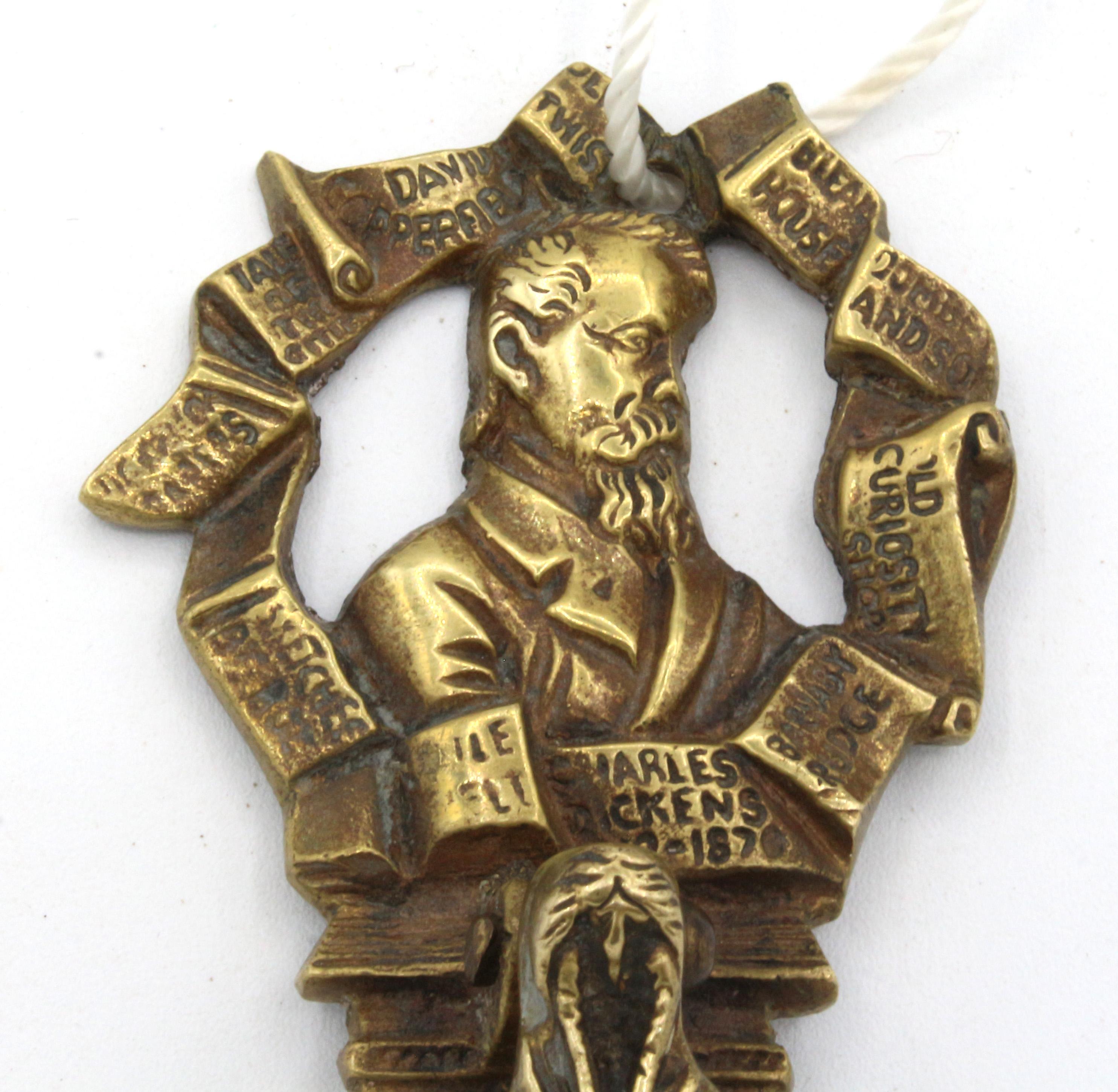 Late 19th Century English Brass Charles Dickens Door Knocker In Good Condition In Chapel Hill, NC