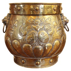 Late 19th Century English Brass Coal Hod or Jardiniere with Lion Ring Handles