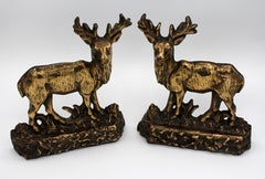 Late 19th Century English Brass Stag Doorstops or Chimney Ornaments, Pair
