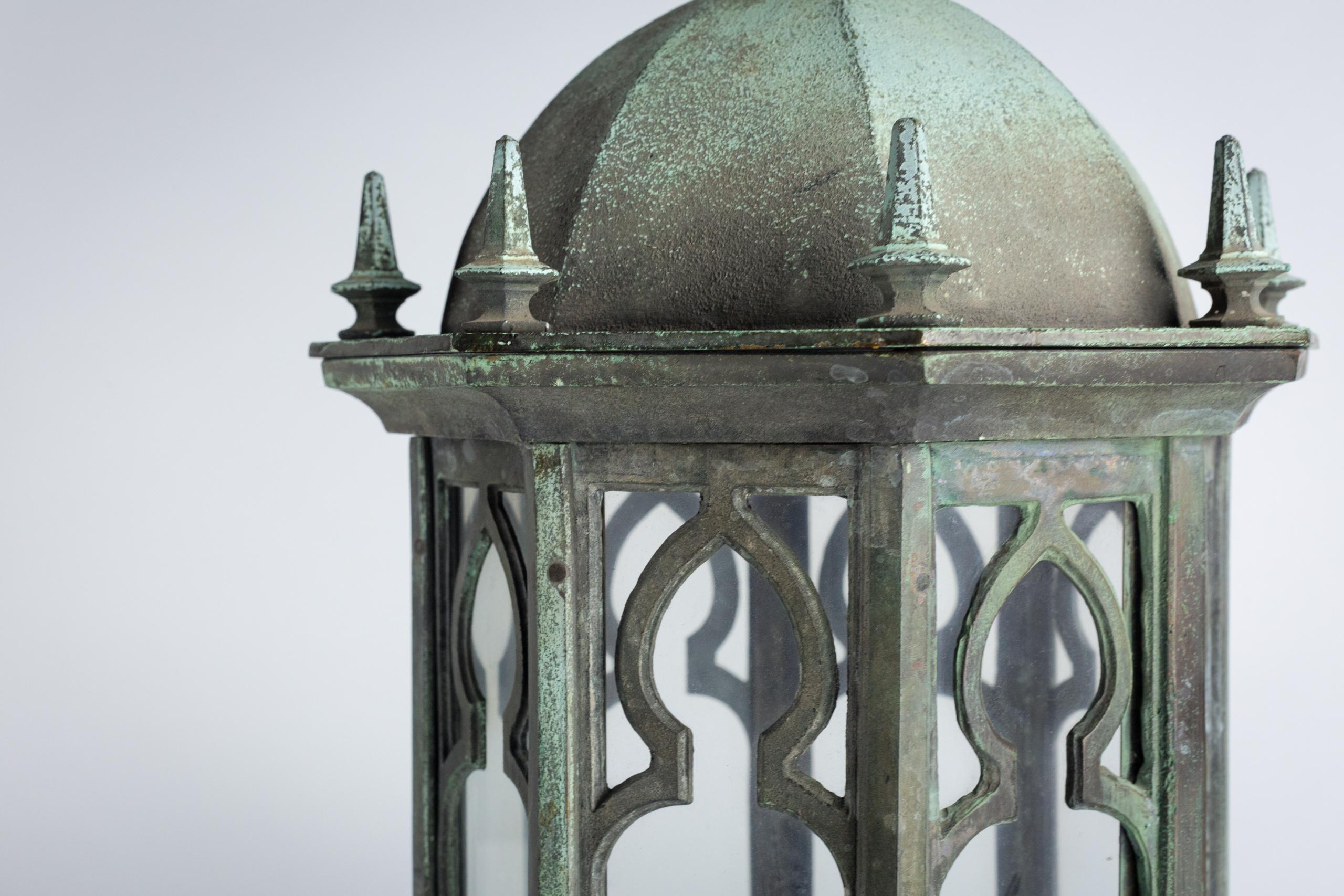 Linterna de salón inglesa de bronce verdigris de finales del siglo XIX en venta 5