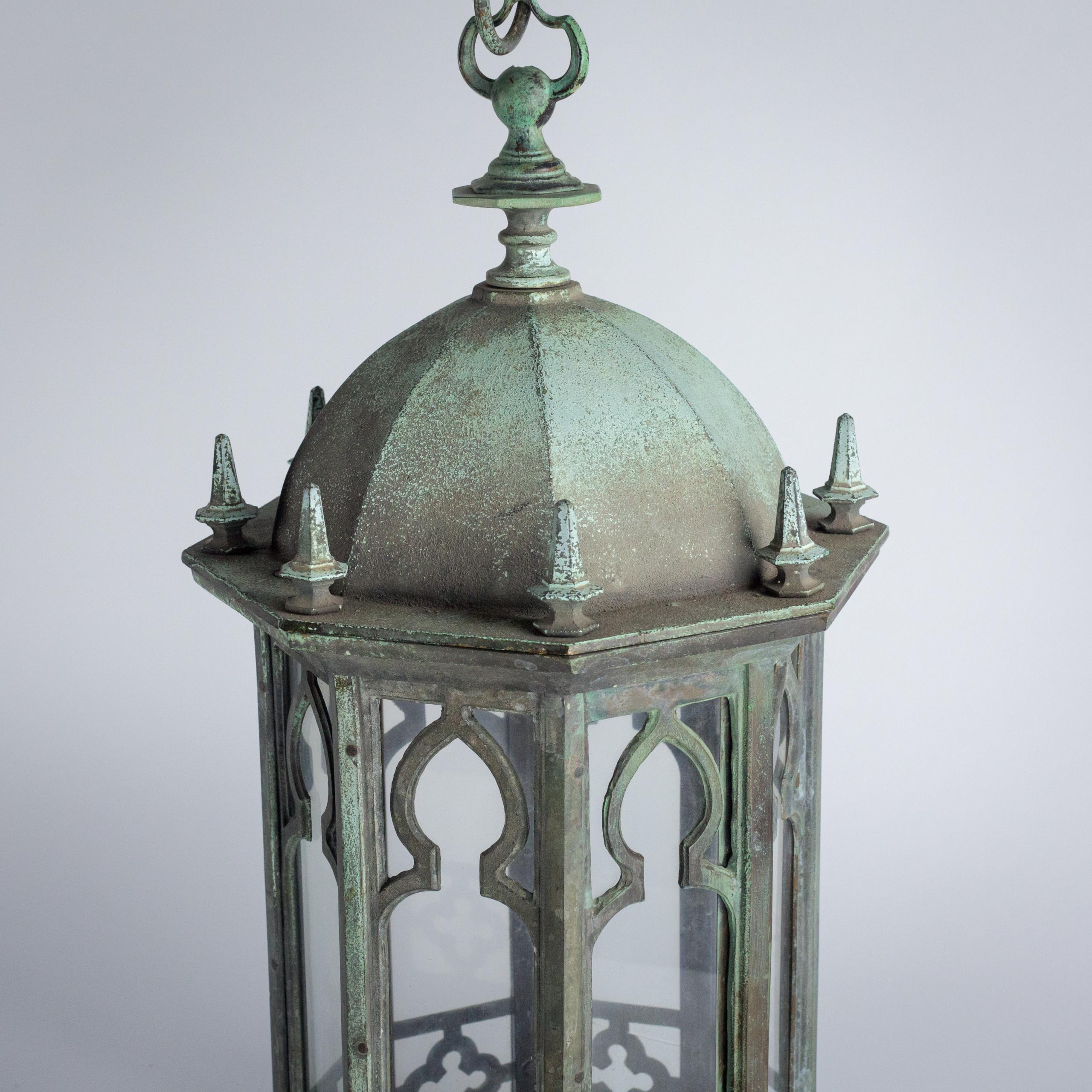 Linterna de salón inglesa de bronce verdigris de finales del siglo XIX Inglés en venta