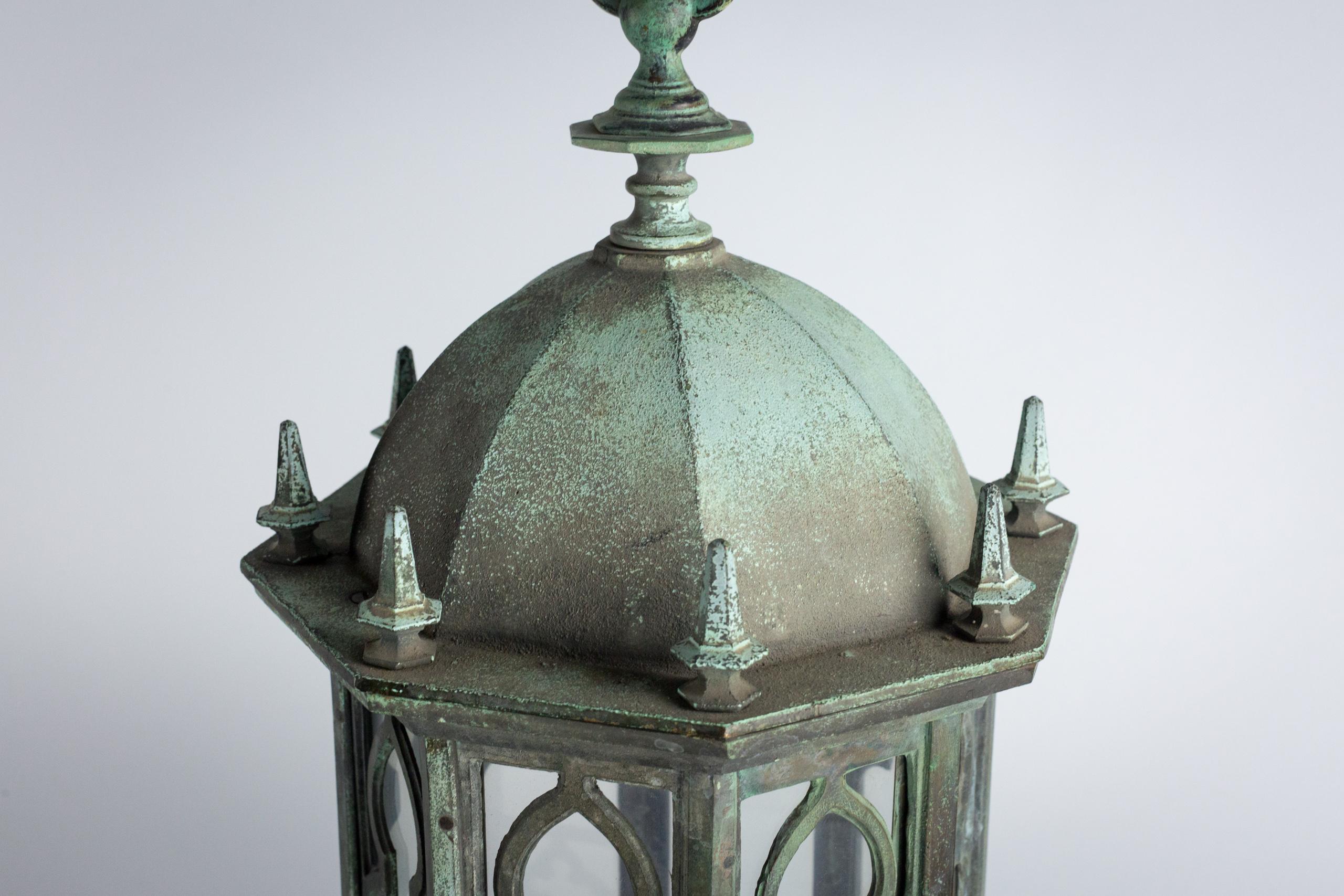 Linterna de salón inglesa de bronce verdigris de finales del siglo XIX en venta 3