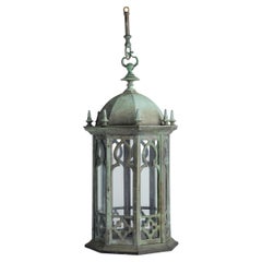 Lanterna da sala inglese in bronzo Verdigris della fine del XIX secolo