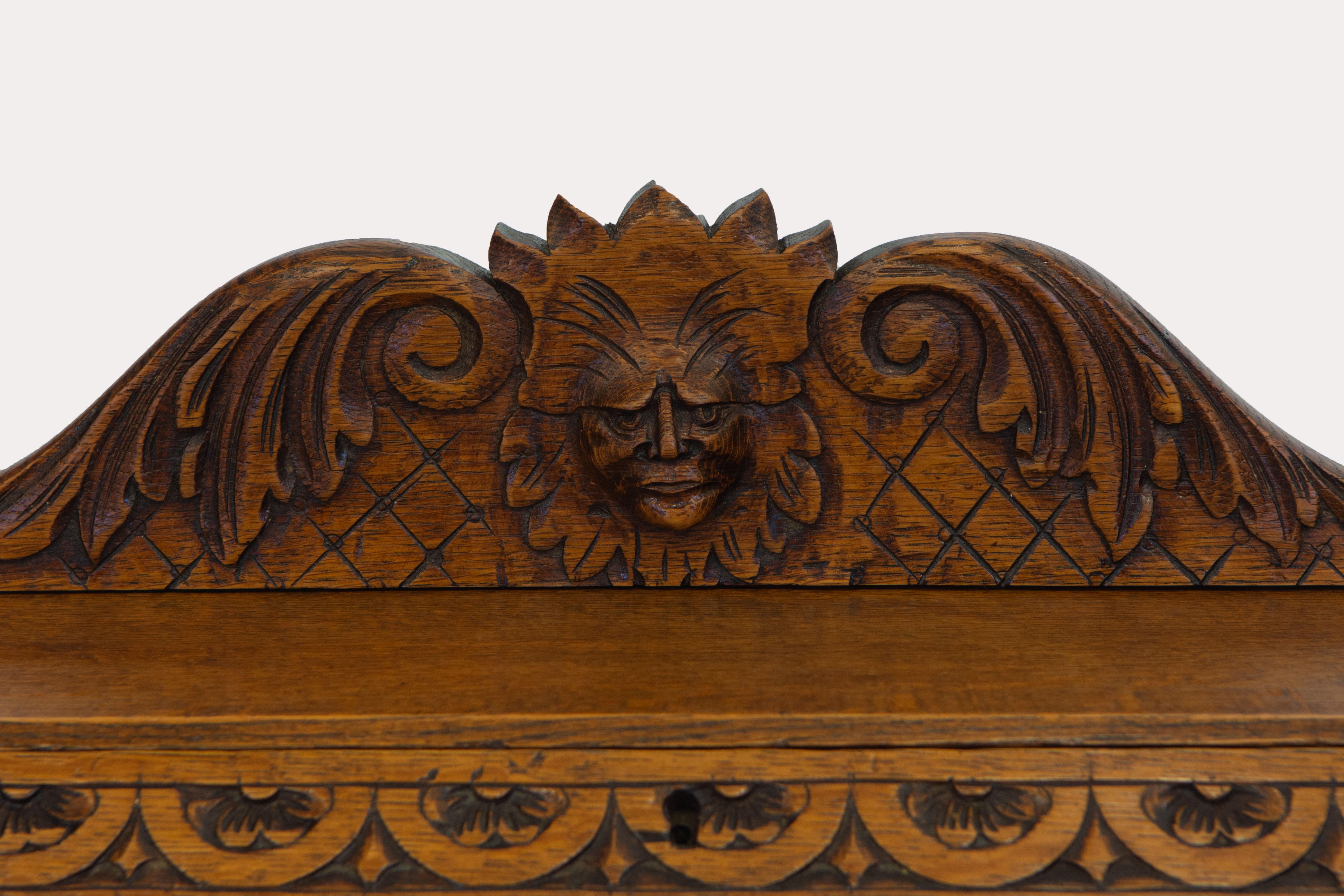 Late 19th Century English Carved Oak Green Man Bureau Desk For Sale 6