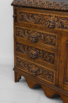Late 19th Century English Carved Oak Green Man Bureau Desk