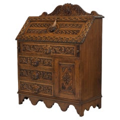 Late 19th Century English Carved Oak Green Man Bureau Desk