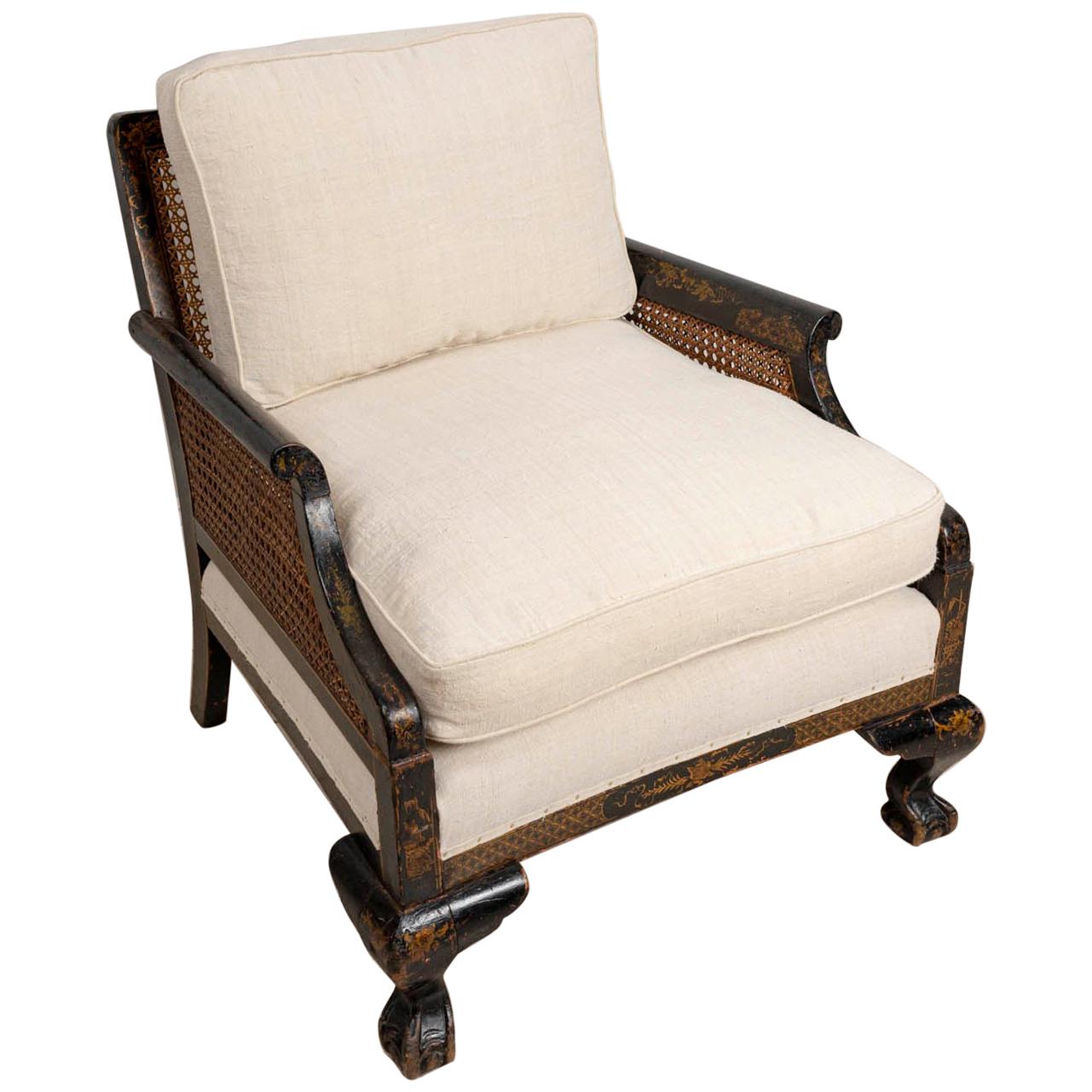 Late 19th Century English Chinoiserie Chair with Caned Sides and Back