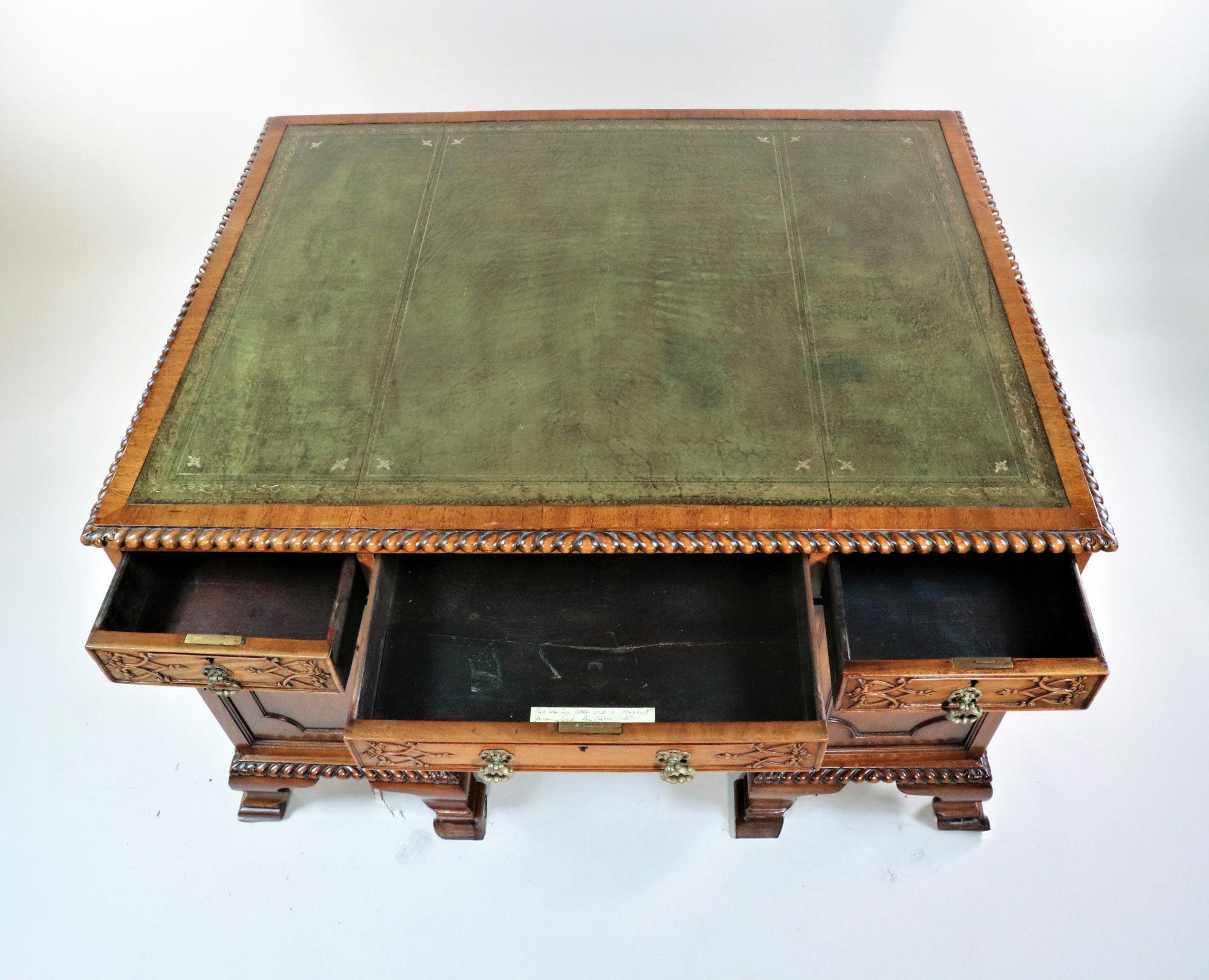 Brass Late 19th Century English Chippendale Style Mahogany Partners Desk For Sale
