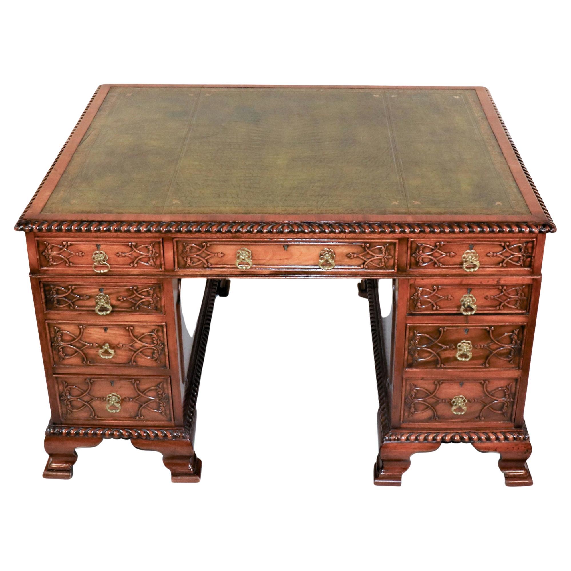 Late 19th Century English Chippendale Style Mahogany Partners Desk