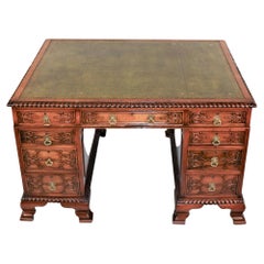 Late 19th Century English Chippendale Style Mahogany Partners Desk