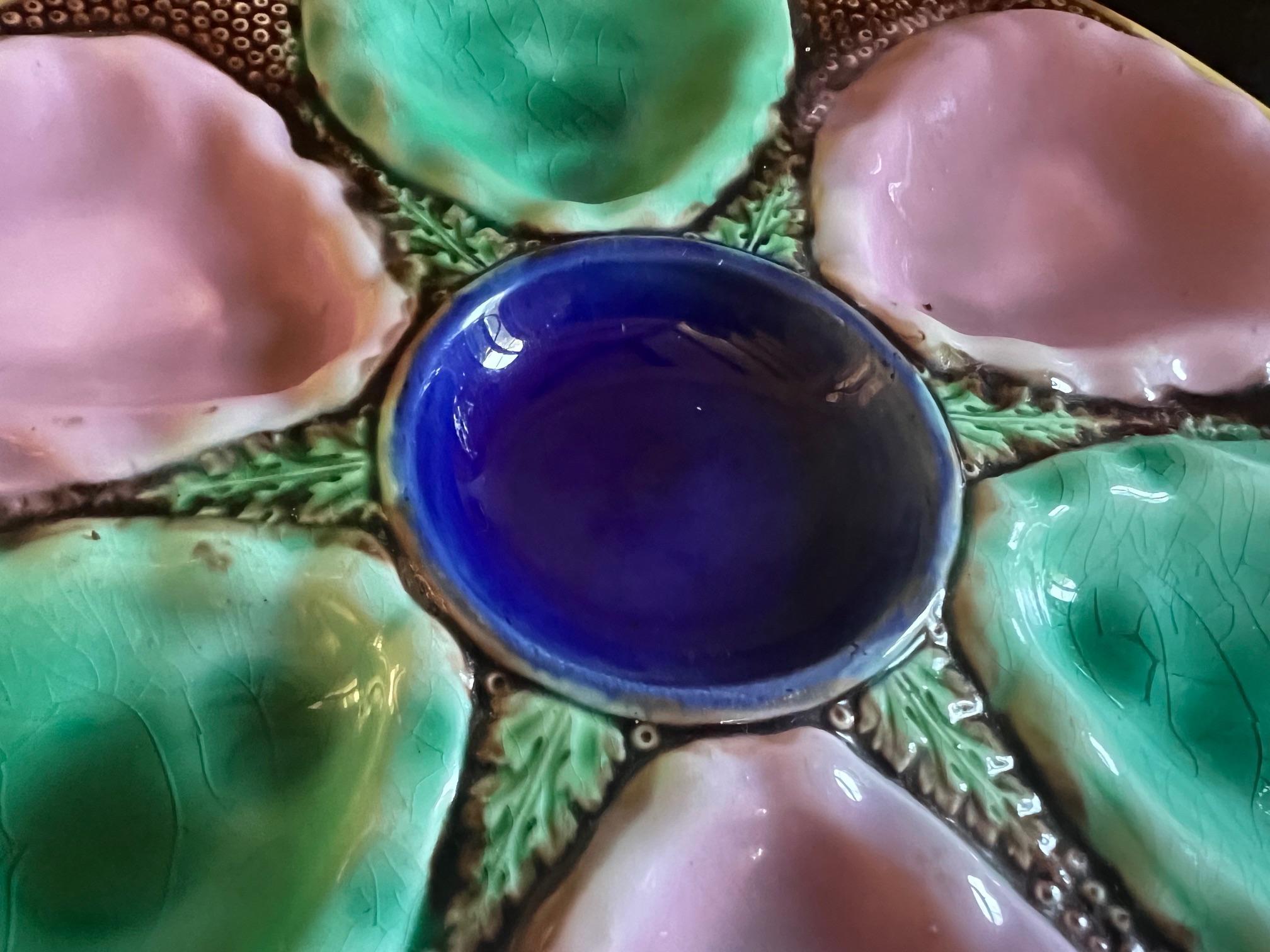 Ceramic Late 19th Century English Colorful Majolica Oyster Plate For Sale