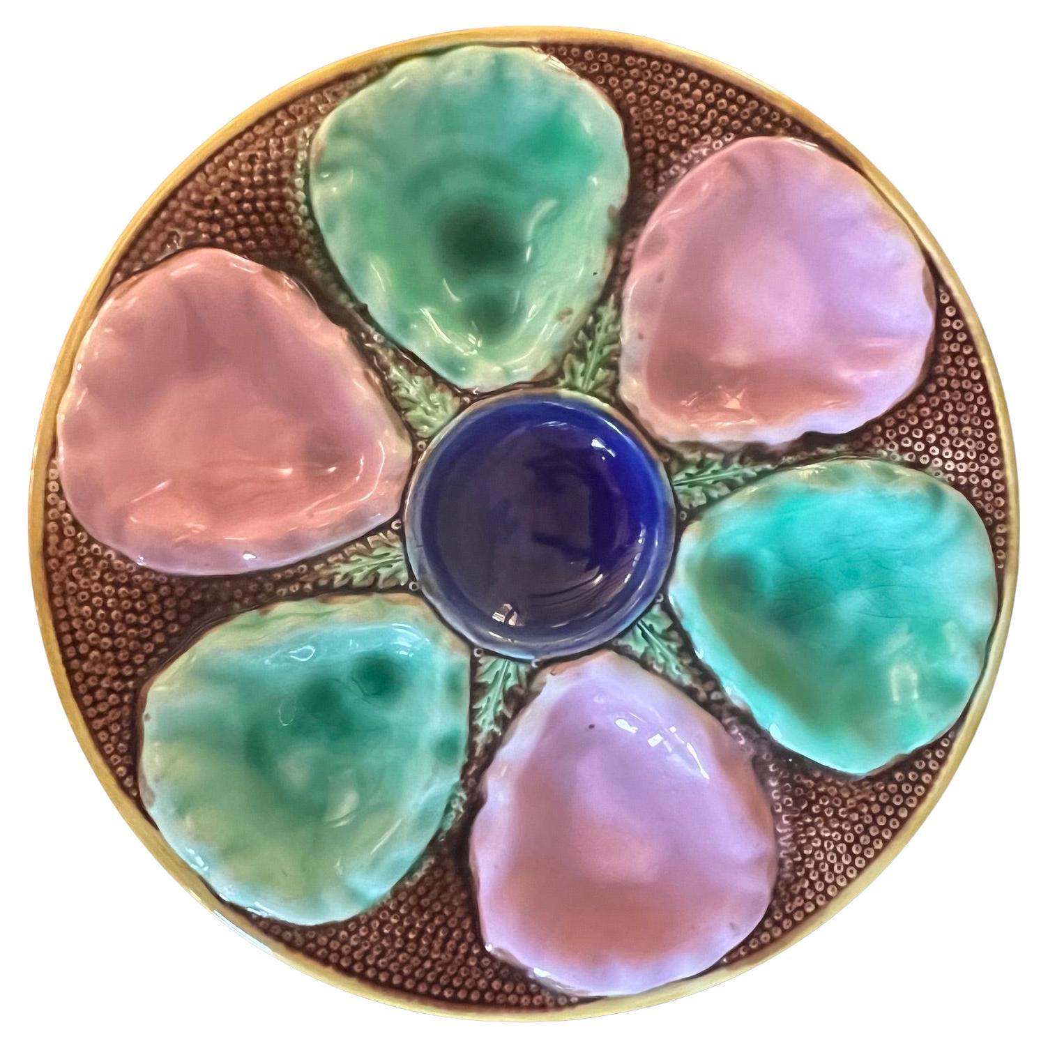 Late 19th Century English Colorful Majolica Oyster Plate For Sale