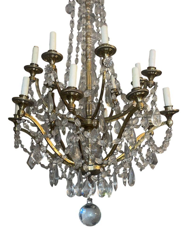 Inglese Lampadario inglese di fine Ottocento in cristallo e bronzo dorato in vendita