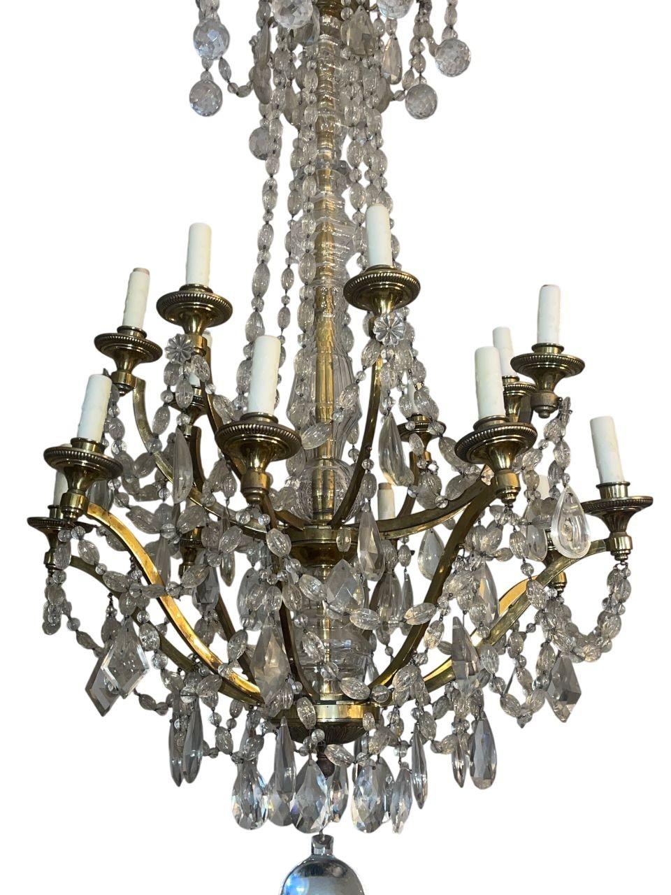 Lampadario inglese di fine Ottocento in cristallo e bronzo dorato In condizioni buone in vendita a Los Angeles, CA