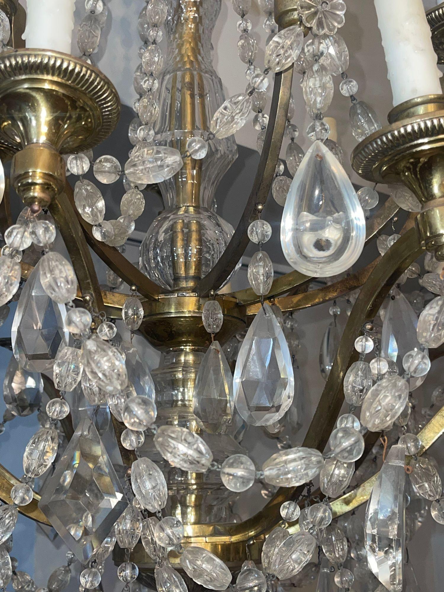 XIX secolo Lampadario inglese di fine Ottocento in cristallo e bronzo dorato in vendita