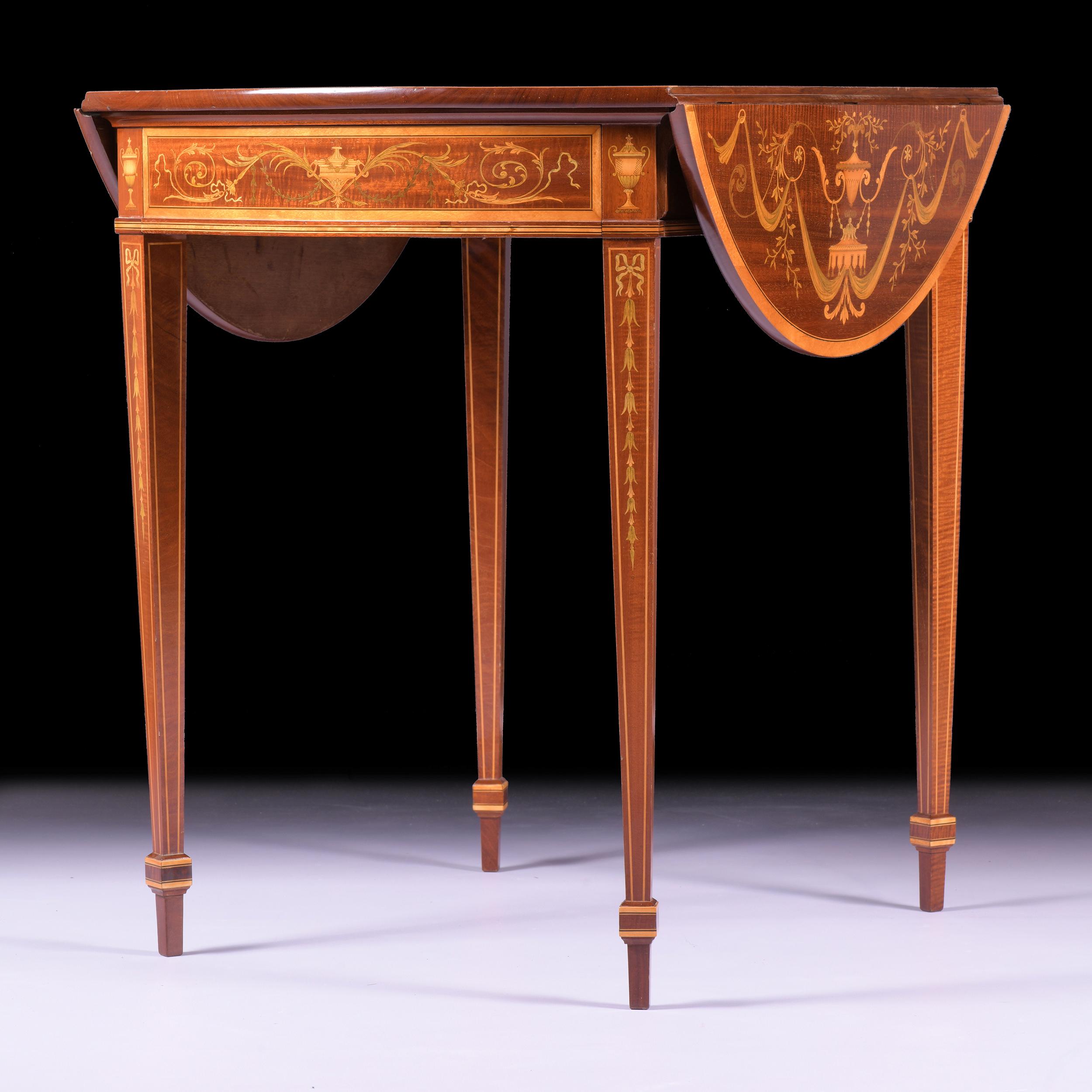 Late 19th Century English Edwardian Satinwood Pembroke Table By Edwards & Robert For Sale 1