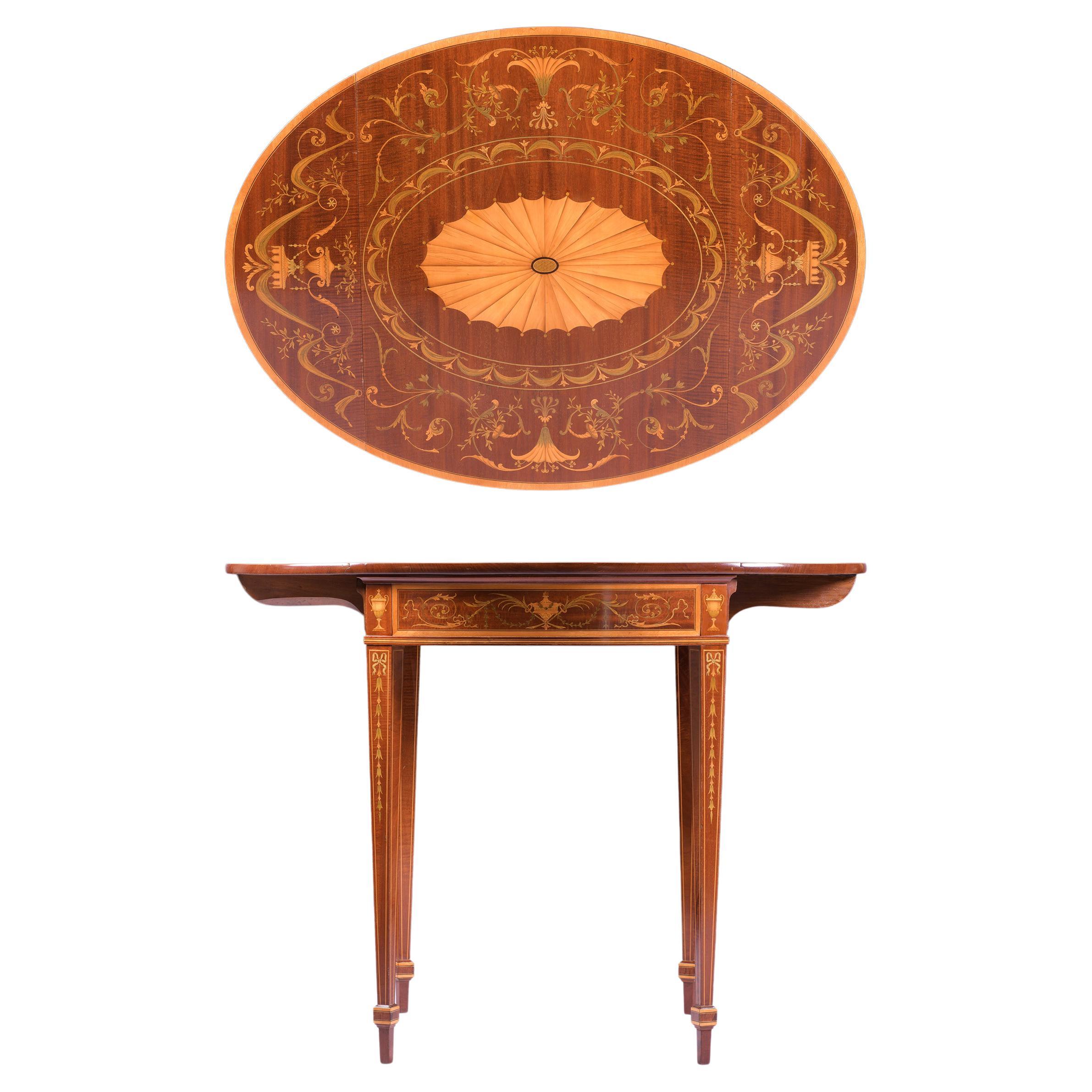 Late 19th Century English Edwardian Satinwood Pembroke Table By Edwards & Robert For Sale