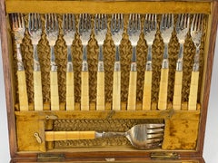 Late 19th Century English Fish Flatware TNB Sheffield 1896 Sterling+Silverplate