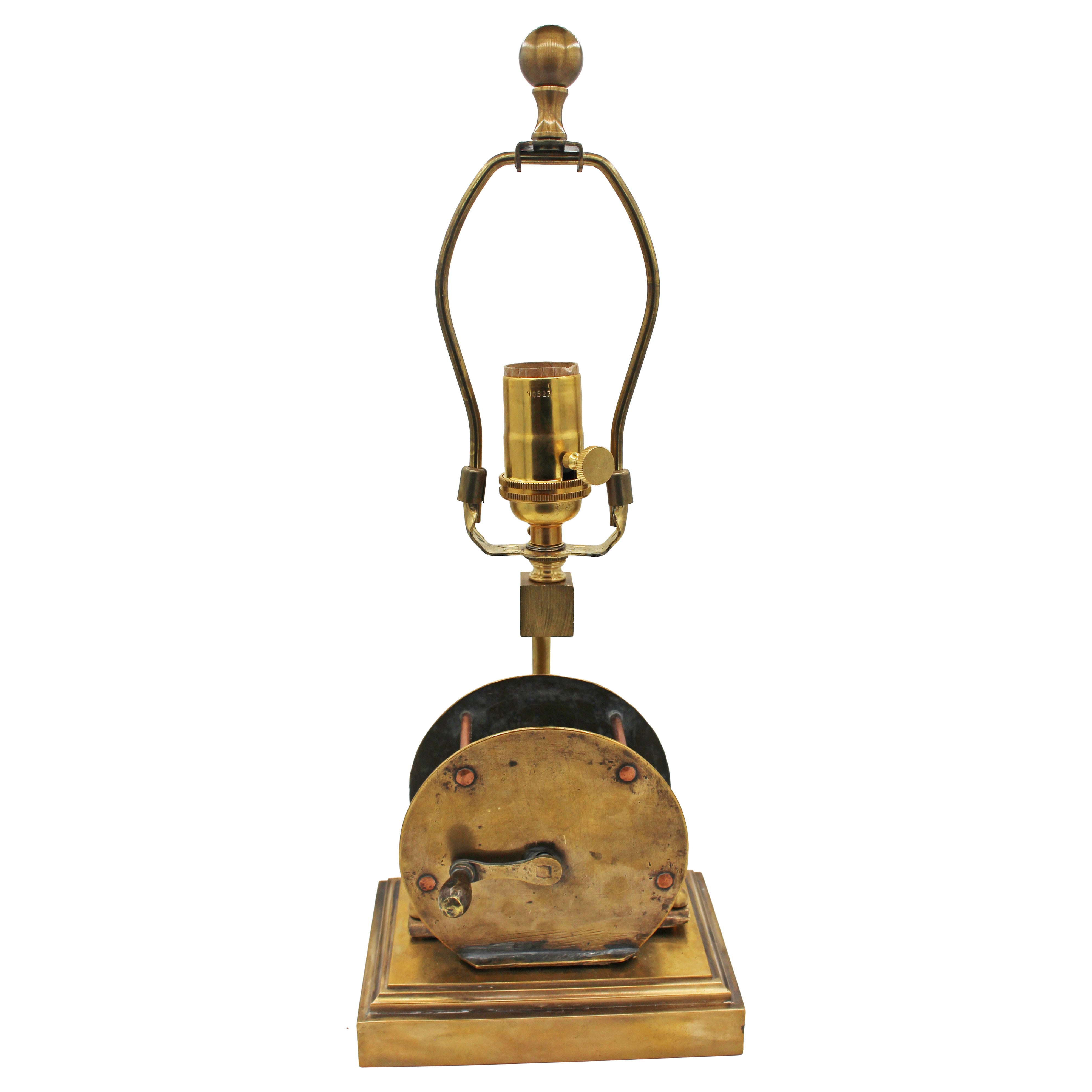 Late 19th Century English Fishing Reel Now Mounted as a Lamp