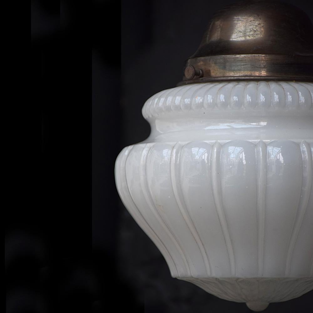 Victorian Late 19th Century English Fluted Opaque Moonstone Glass Shade