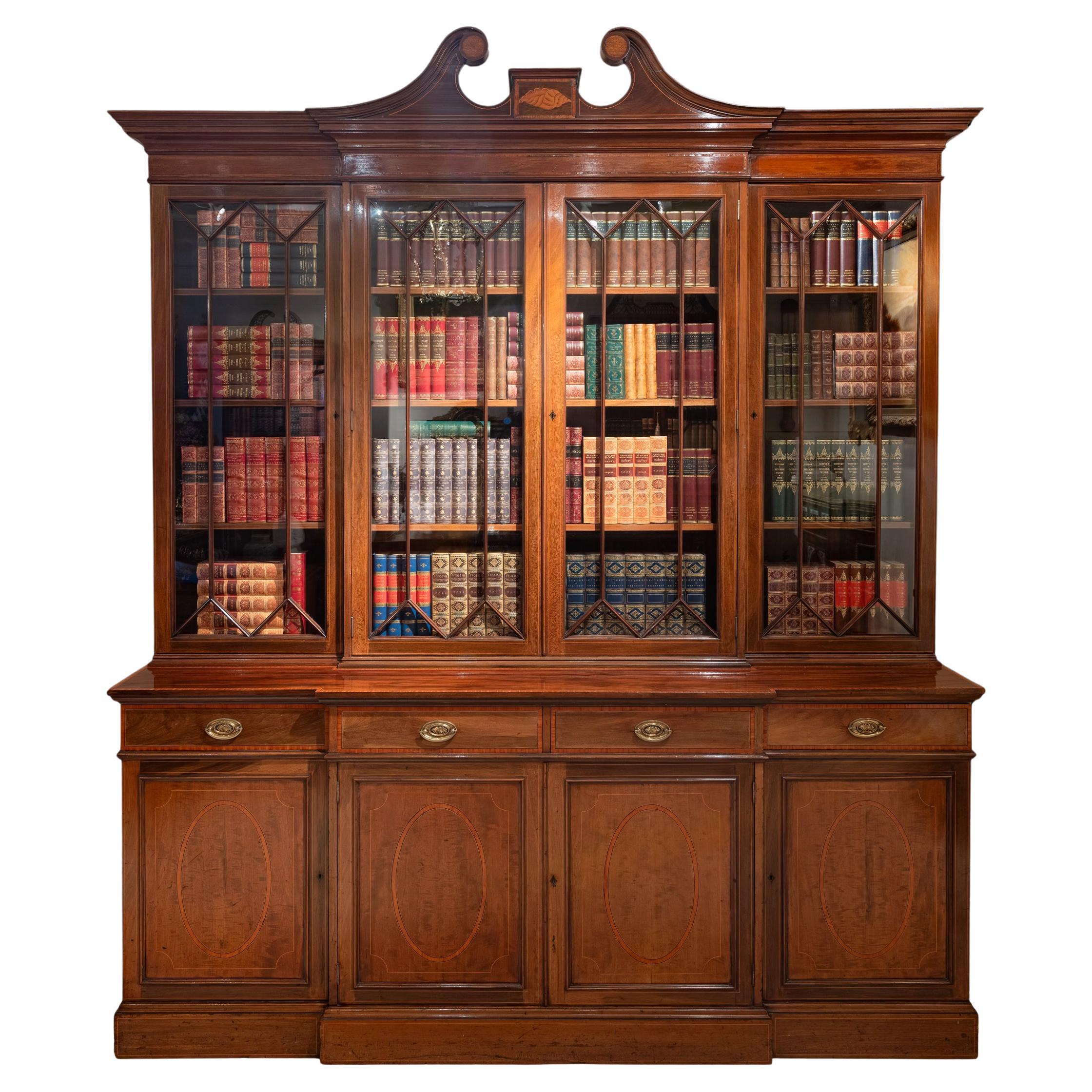 Late 19th Century English Four Door Breakfront Bookcase By Maple & Co., London