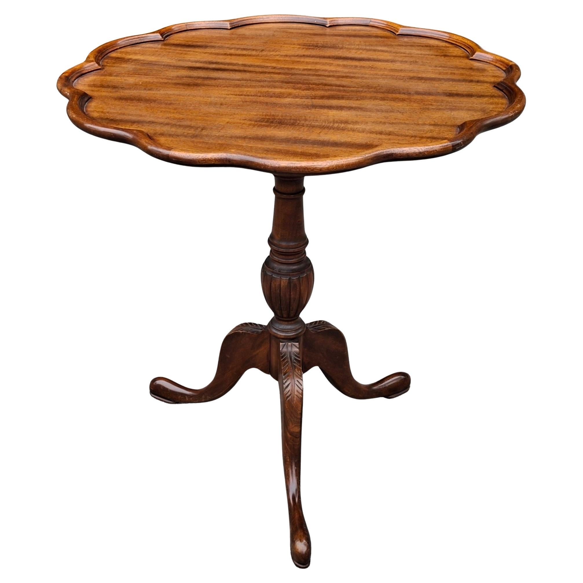 Late 19th Century English George III Style Mahogany PieCrust Scalloped Tea Table