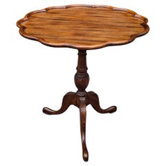 Late 19th Century English George III Style Mahogany PieCrust Scalloped Tea Table