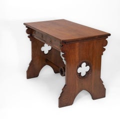 Late 19th Century English Gothic Revival Oak Two Drawer Desk Writing Table