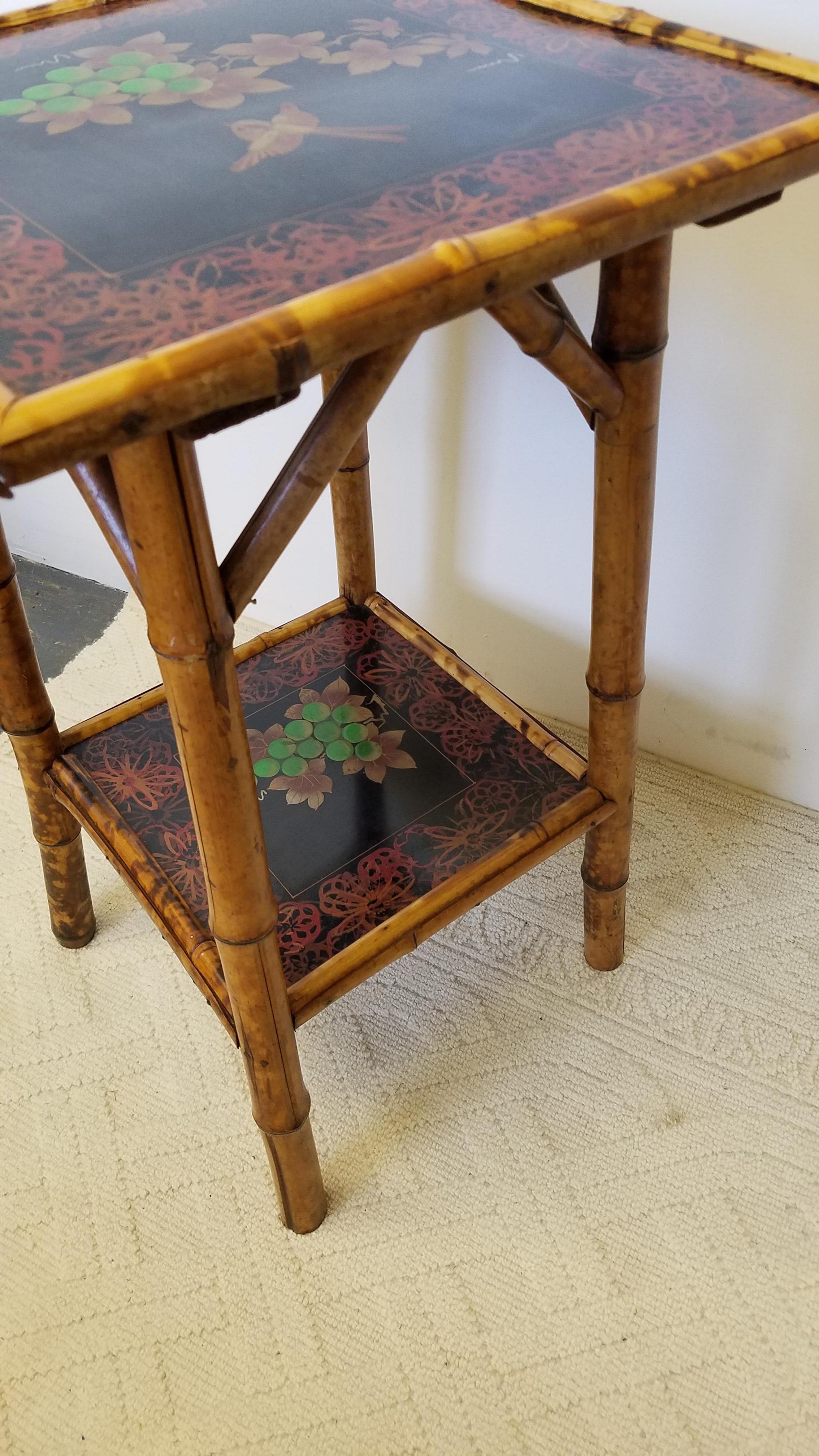 Chinoiserie Late 19th Century English Hand Painted Bamboo Side Table