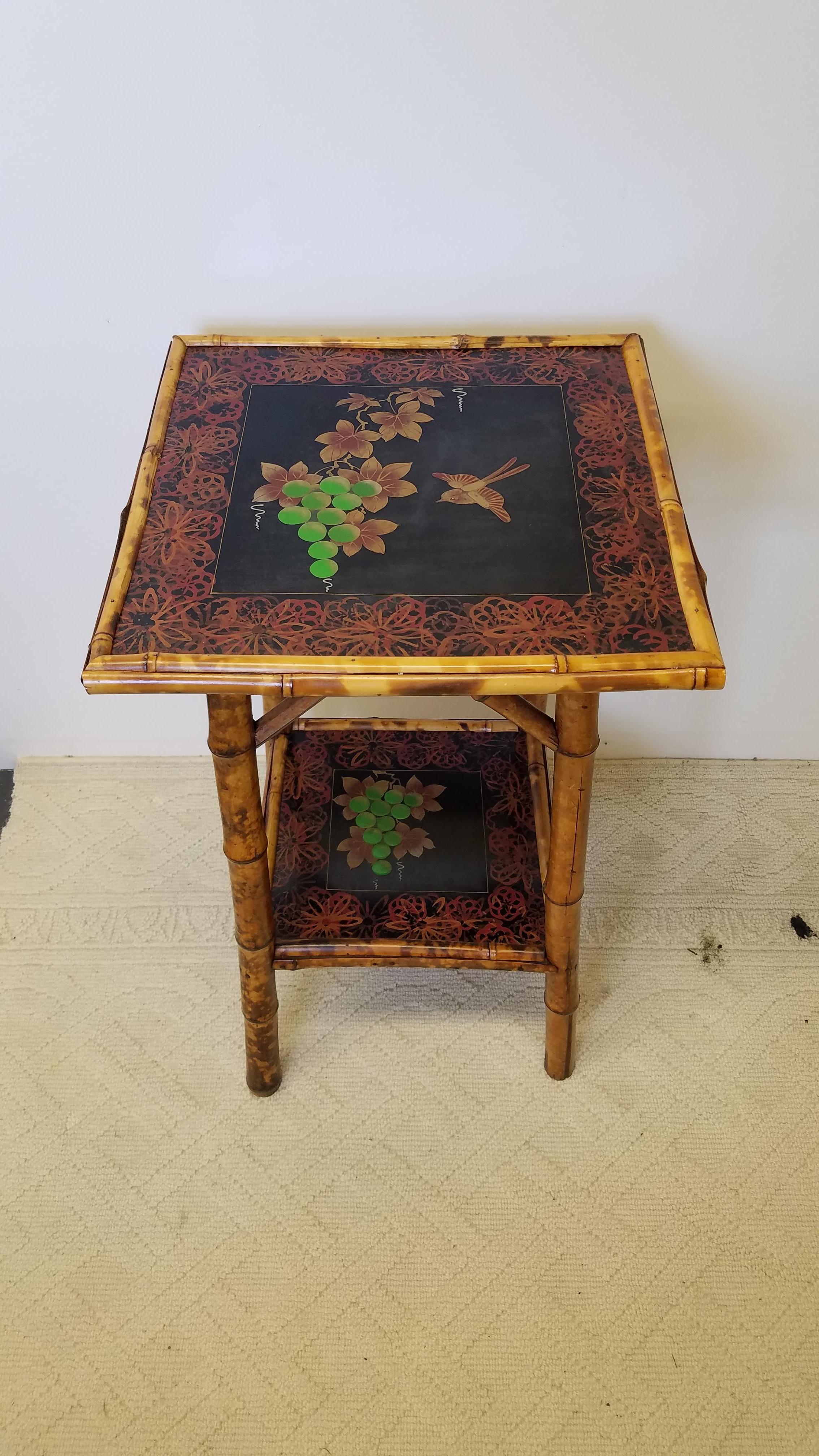Late 19th Century English Hand Painted Bamboo Side Table In Excellent Condition In Lambertville, NJ