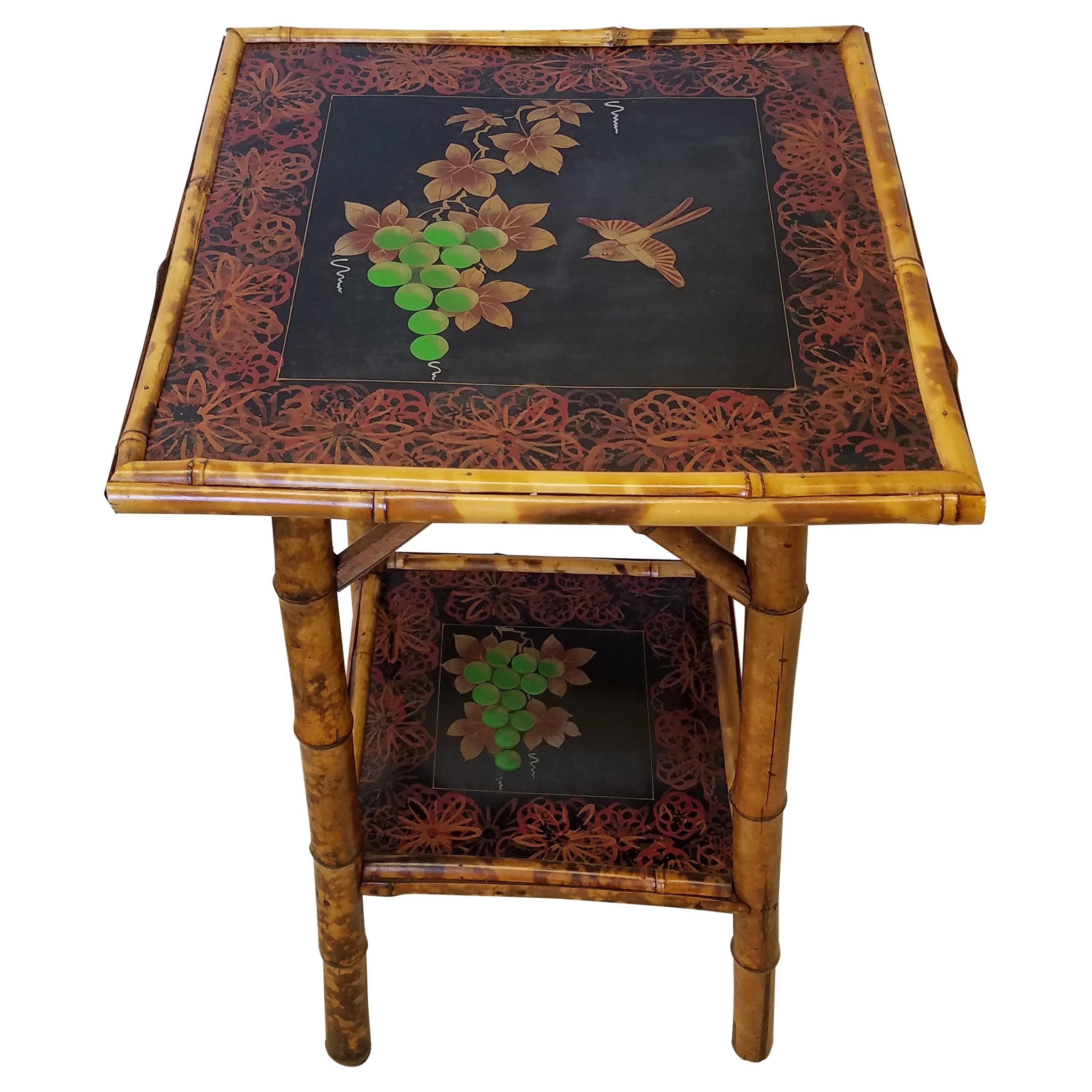 Late 19th Century English Hand Painted Bamboo Side Table