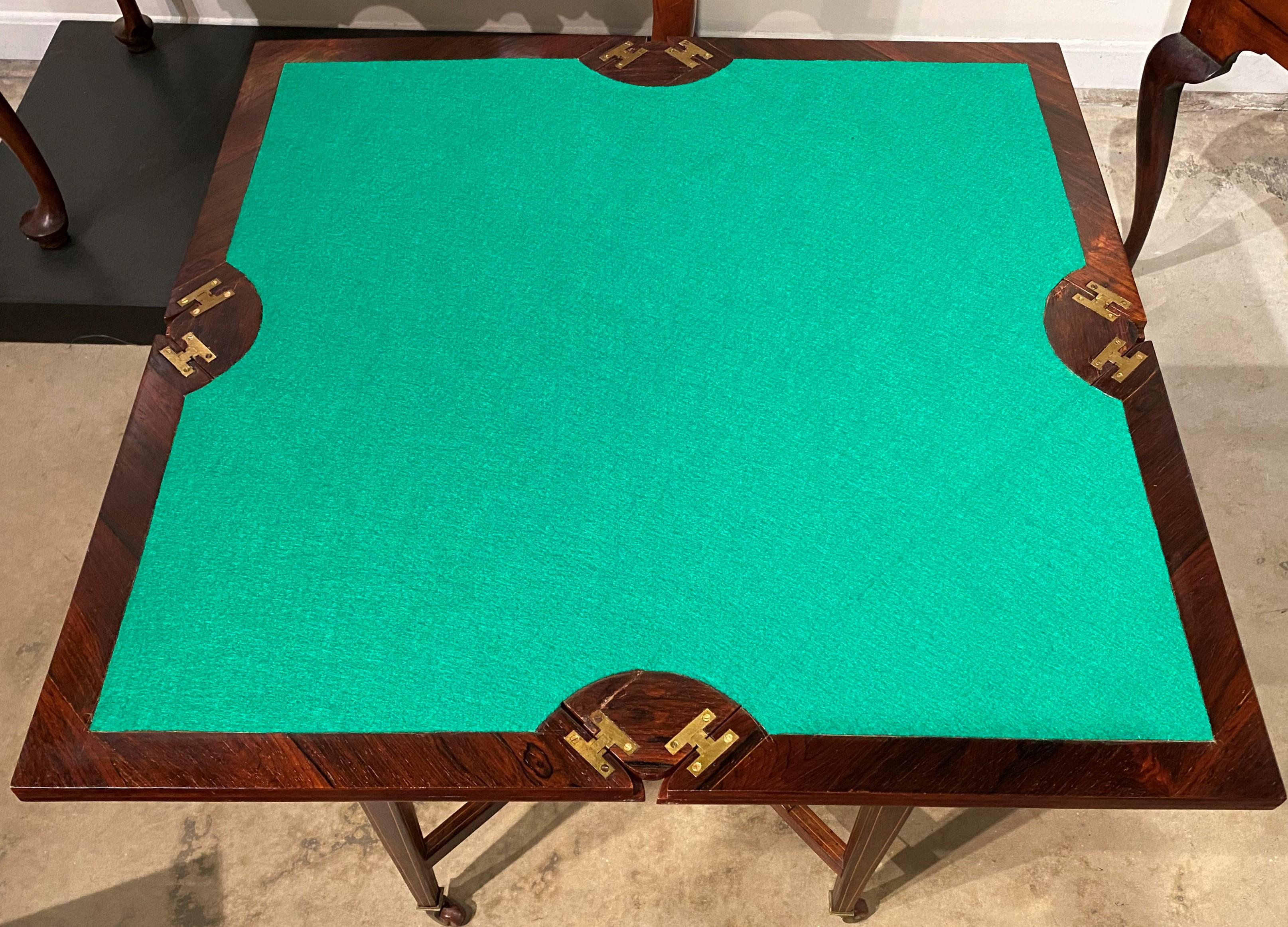 Brass Late 19th Century English Handkerchief Gaming Table with Exceptional Inlay