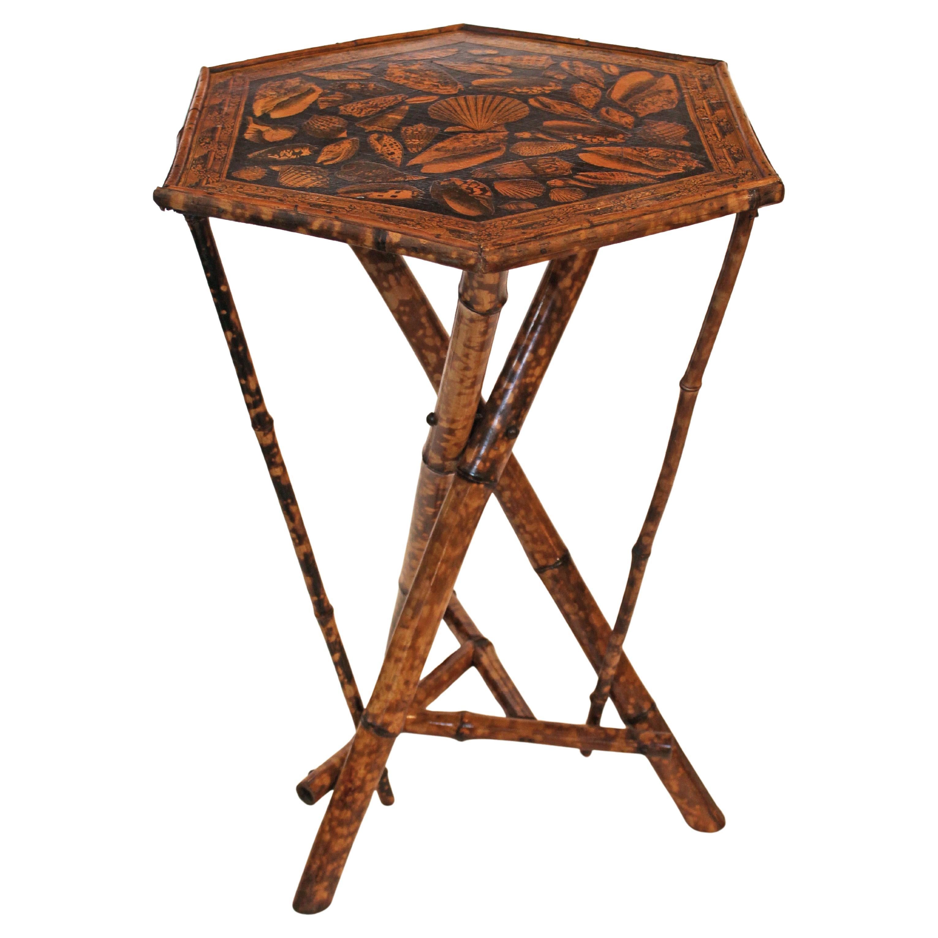 Late 19th Century English Hexagonal Top Bamboo Side Table For Sale
