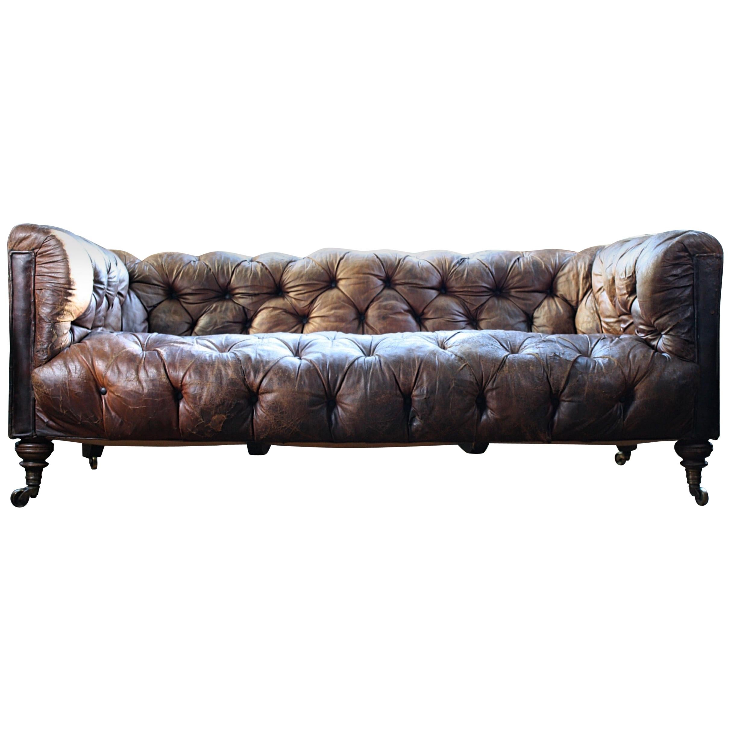 Late 19th Century English Howard and Sons Brown Leather Chesterfield Sofa, 1880 
