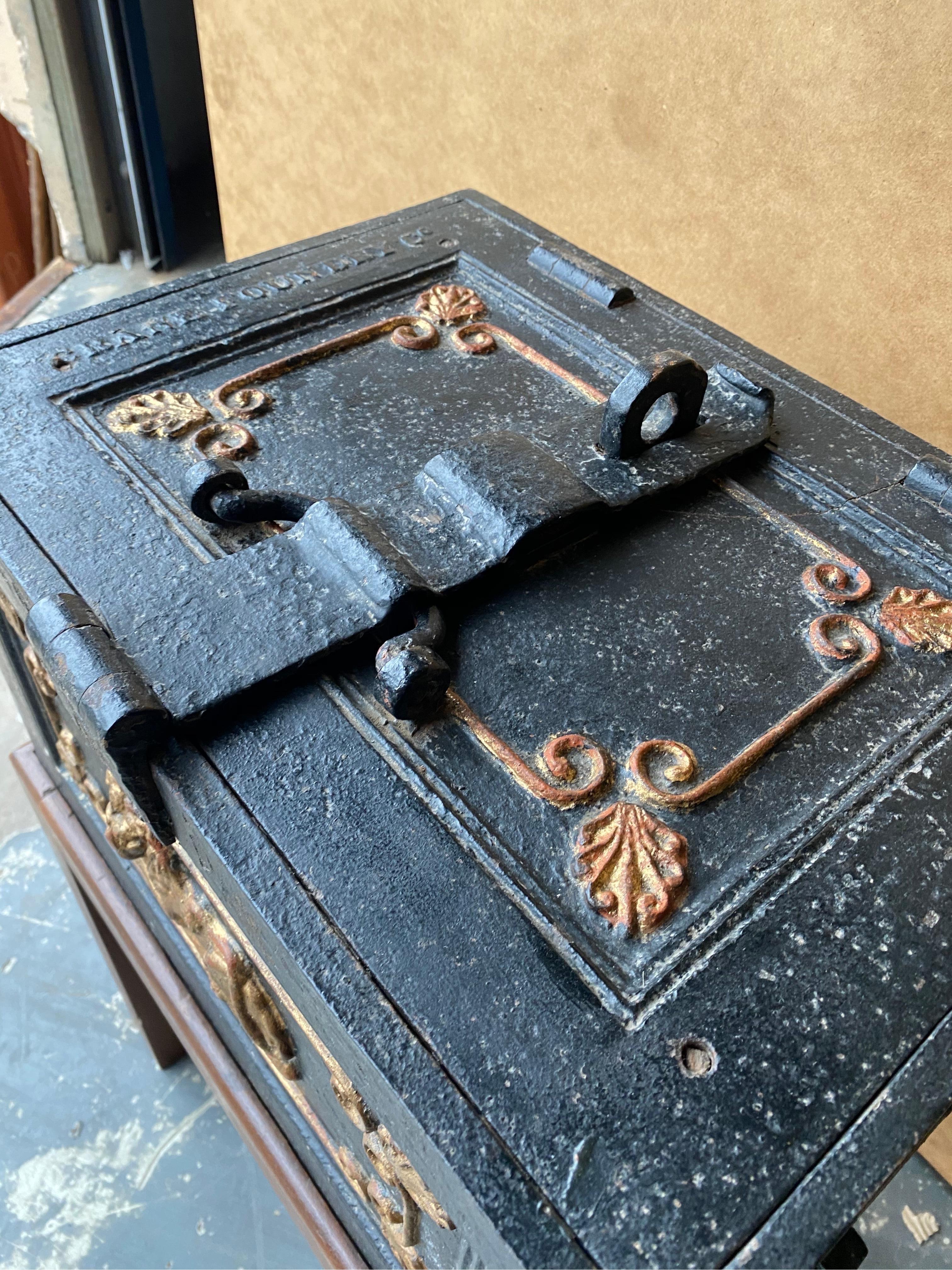 Late 19th Century English Iron Strongbox on Stand as a Table with Key For Sale 2