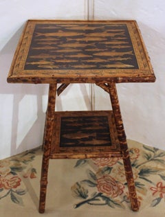 Late 19th Century English Large Square Bamboo Two-Tier Side Table
