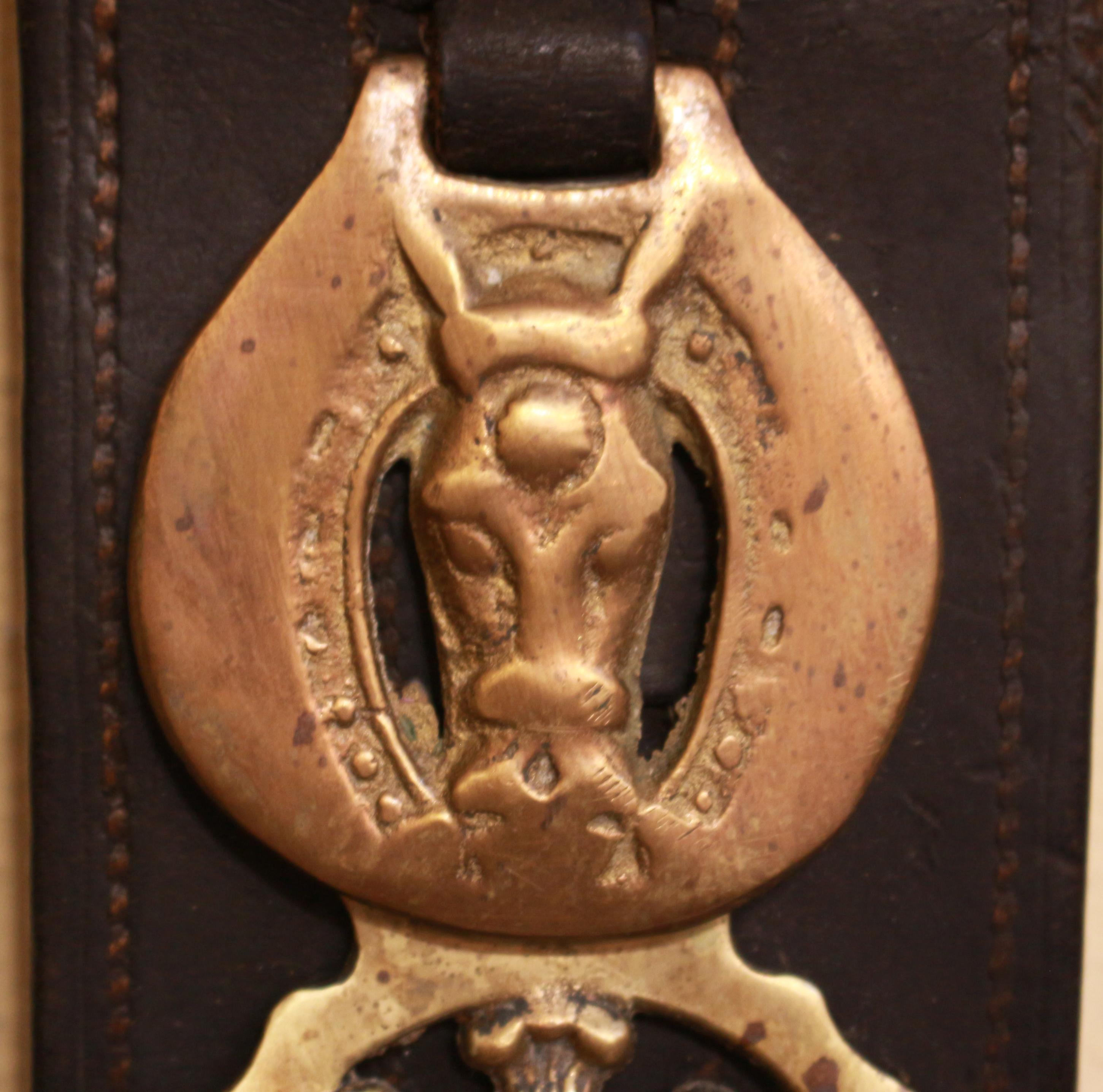 Brass Late 19th Century English Long Leather Horse Strap For Sale